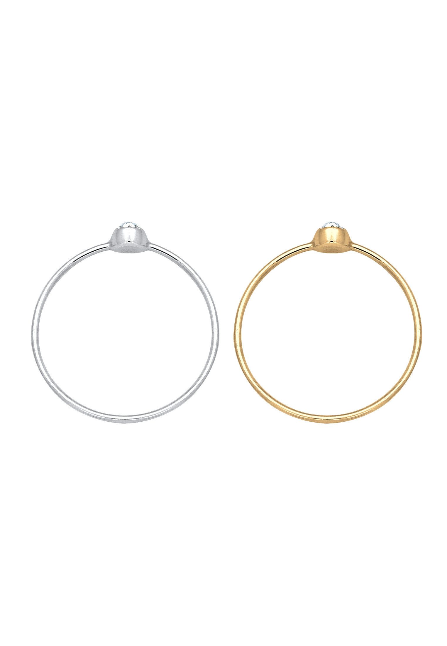 Elli Ring-Set Solitär Kristalle (2 tlg) 925 Bicolor, Ring Set