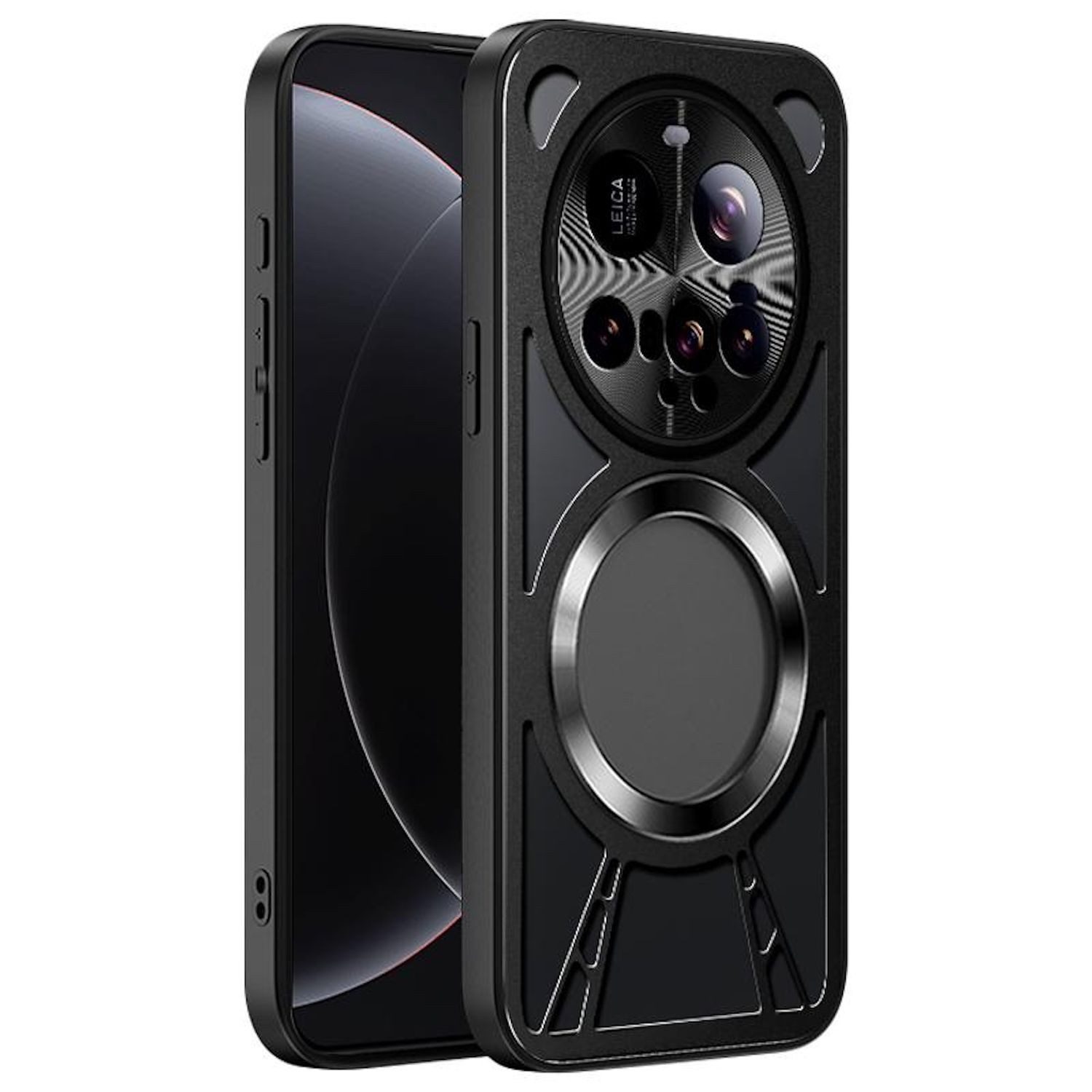 Wigento Handyhülle Für Xiaomi 15 Ultra Design Metall Silikon MagSafe Kühl Hülle Schwarz, MagSafe Metallhülle mit Hohlstruktur und Kühlfunktion