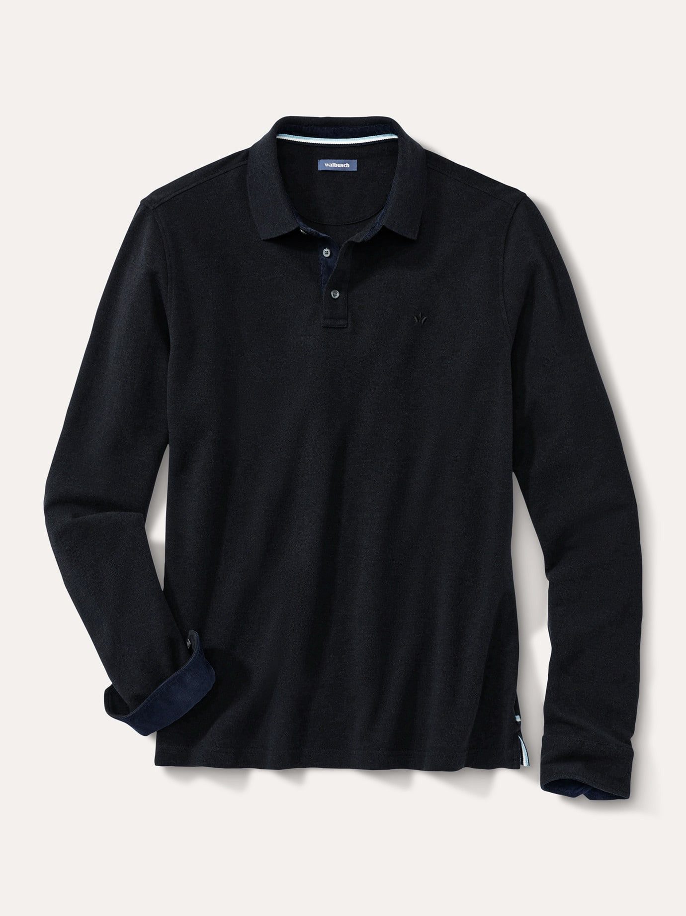 Walbusch Polokragenpullover Herren Merino Mix Polo Langarm Baumwolle Schurwolle Perlmuttknöpfe Pflegeleicht, melierte Optik, Cordbesätze, wärmend & weich