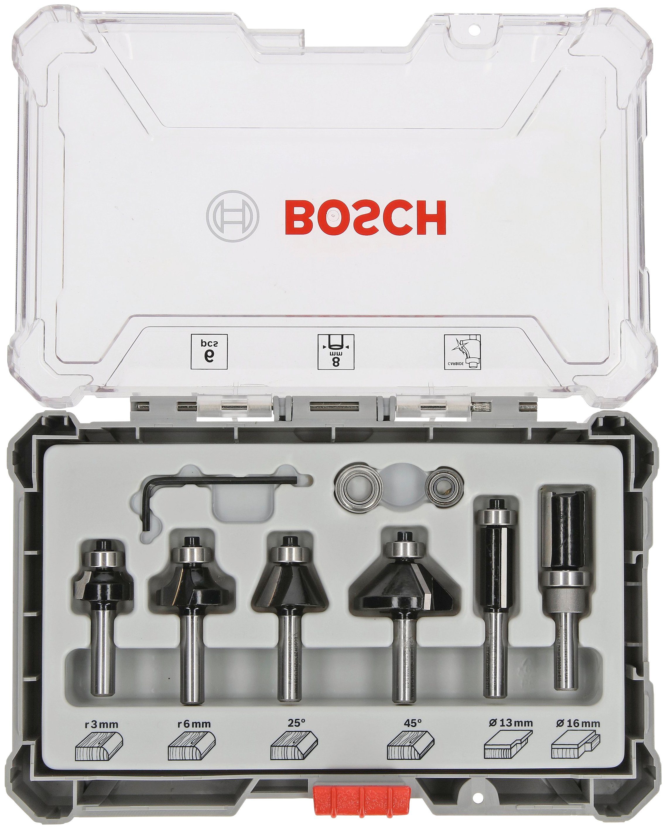 mit Bosch Fräser-Set, Professional Set, 6-tlg., 8-mm-Schaft