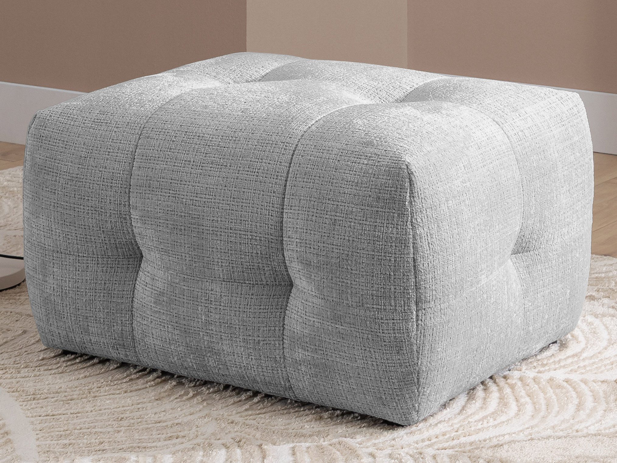 S-Style Möbel Polsterhocker Kozy im Bumpy-Design aus weichem Chenille-Stoff mit hohem Sitzkomfort