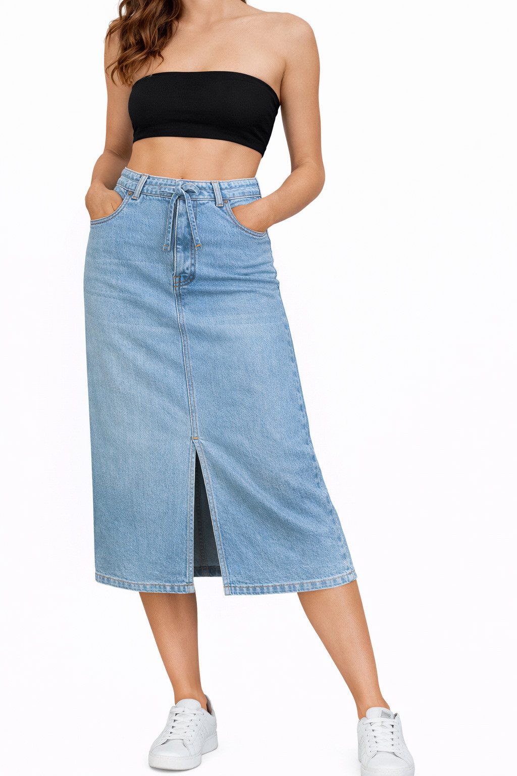 SUBLEVEL Jeansrock Damen Maxi Midi Mini Rock langer Schnitt Denim Stretch