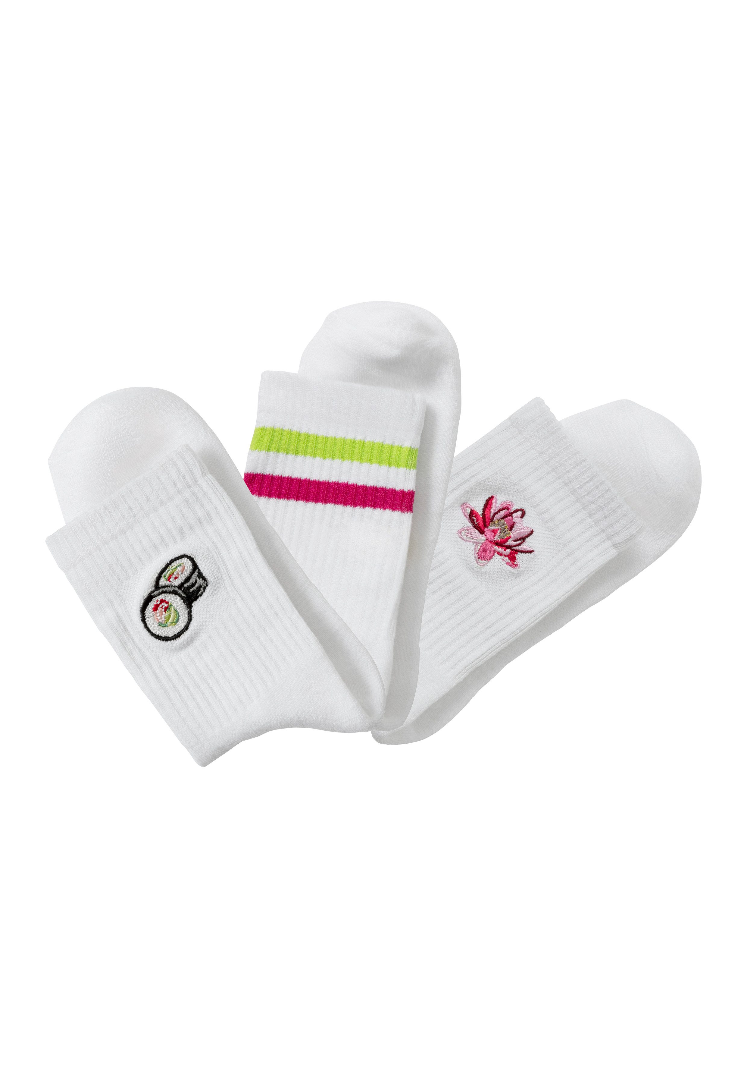 LASCANA Tennissocken (Packung, 3-Paar) mit Frotteesohle und Stickerei günstig online kaufen