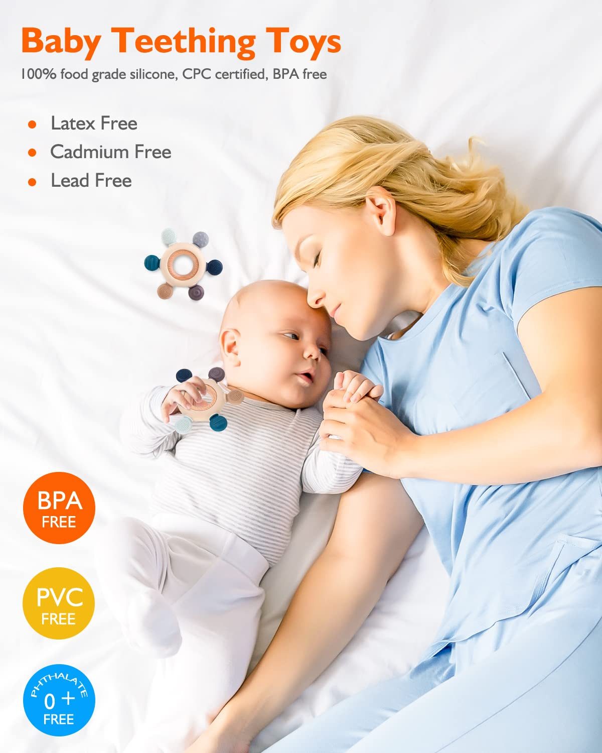 ALARA TOYS Beißring Babys Zahnungshilfe Zahnen Spielzeug Baby BPA-frei, Holz & Silikon, ab 3 Monaten, Kleinkinder