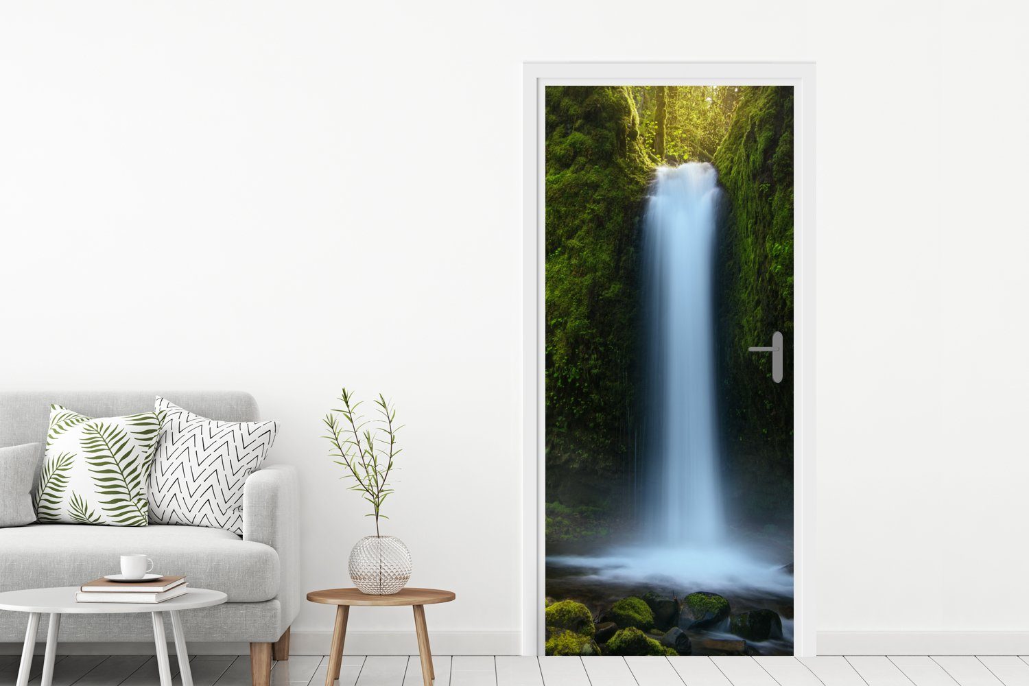 75x205 - Matt, St), Tür, bedruckt, Fototapete - (1 cm Dschungel Natur, Türtapete MuchoWow für Wasserfall Türaufkleber,