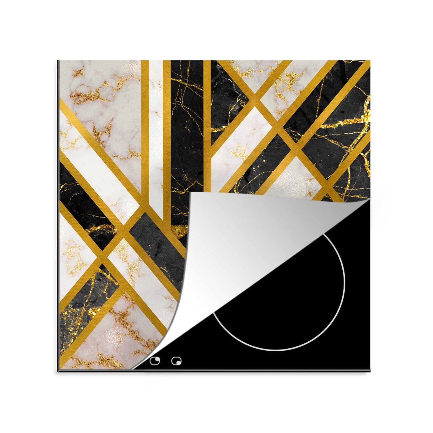tlg), Vinyl, Arbeitsplatte 78x78 - Luxus, Ceranfeldabdeckung, MuchoWow (1 cm, Gold Marmor - Herdblende-/Abdeckplatte für küche