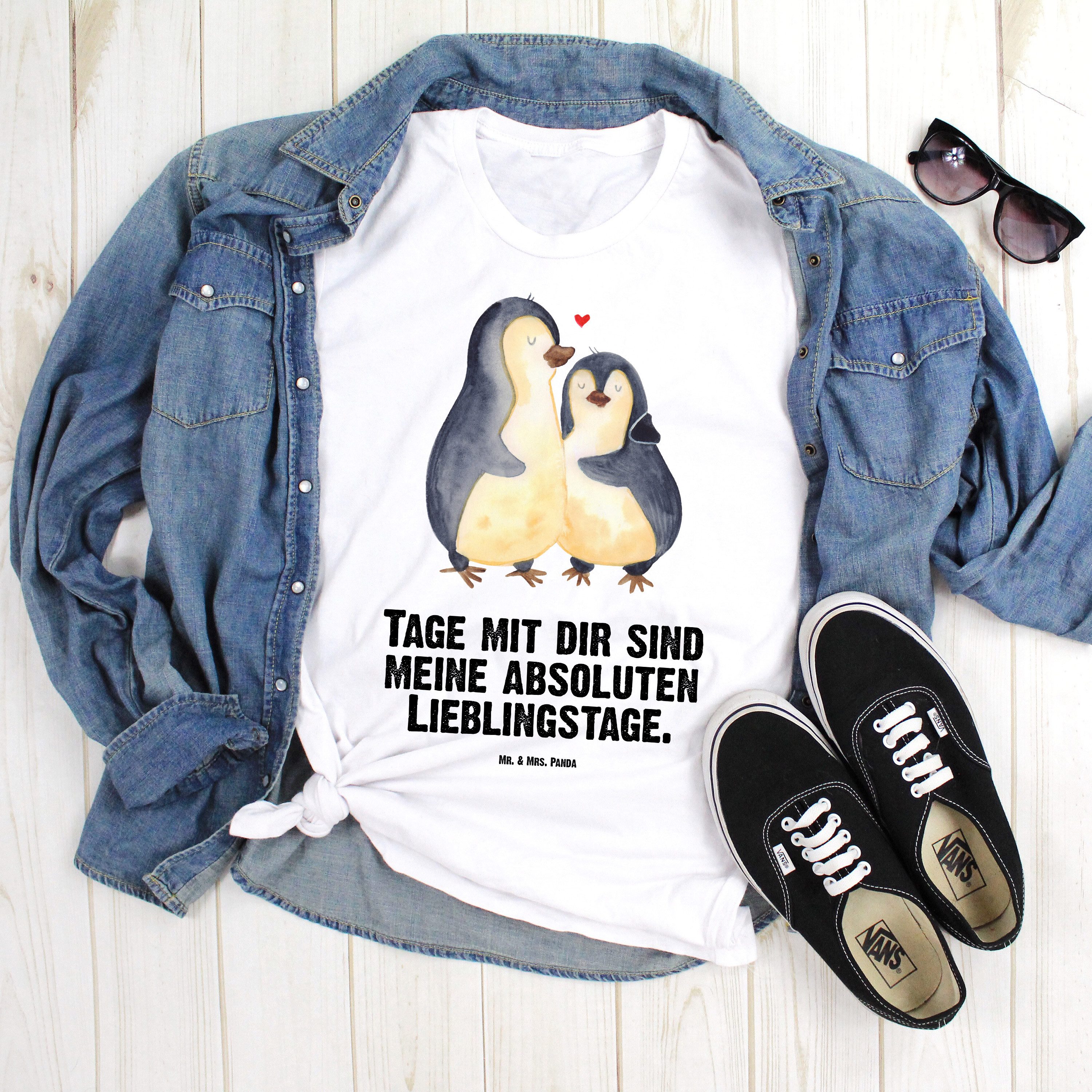Mr. & Mrs. Panda T-Shirt Pinguin umarmen, Tshirt, Weiß, Tshirt, Motiv T-Shirt, Hochzeit, Shirt (Packung) Übergrößen T-Shirt große Größen T-Shirt T-Shirt XXL
