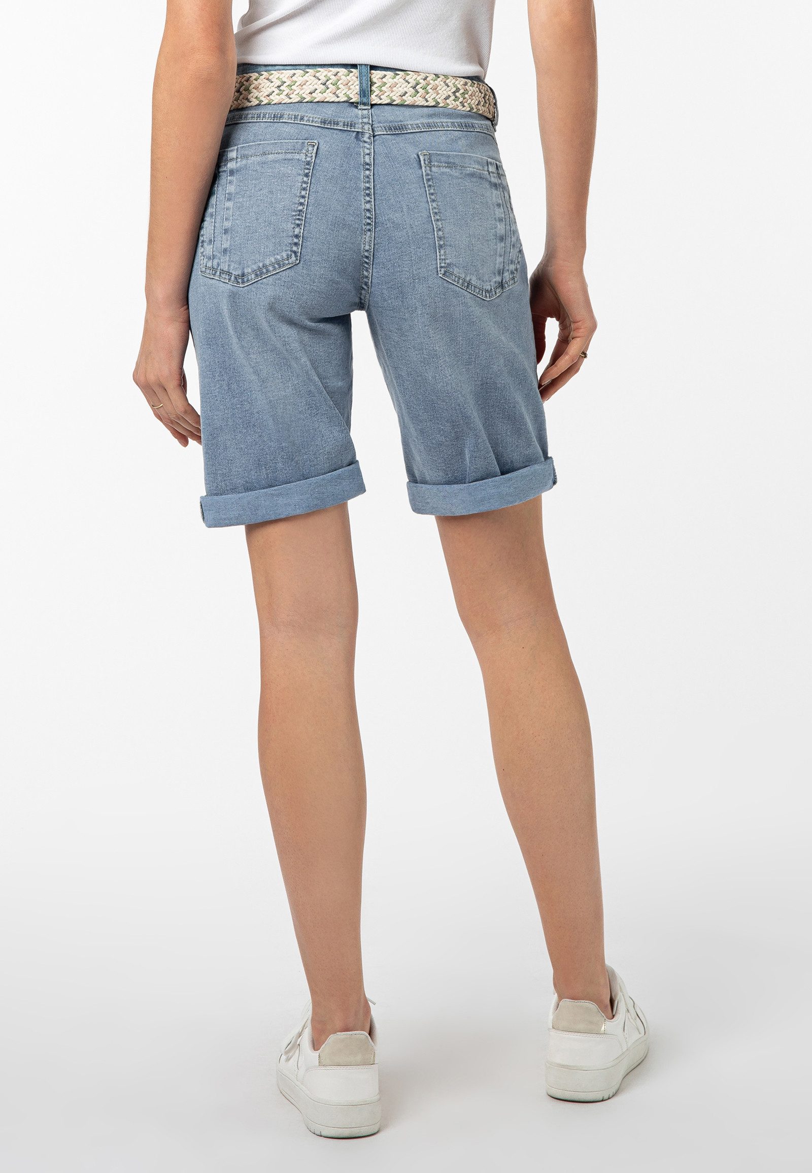 SUBLEVEL Jeansbermudas Damen Jeans Shorts kurze Hose mit buntem Gürtel 5 Po günstig online kaufen