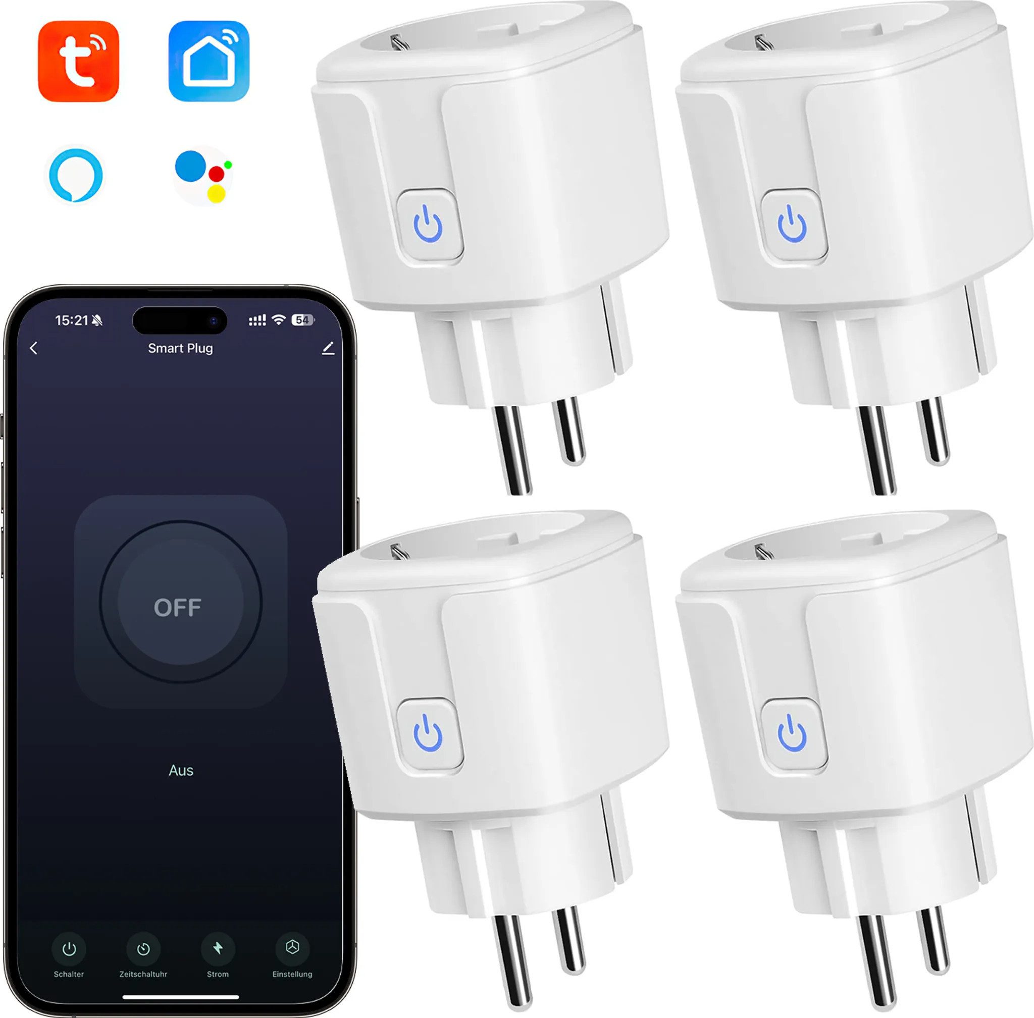 Athlix Steckdose WLAN Smart Steckdose 4er Pack, Smart Home WiFi Steckdose, App gesteuert, Sprachsteuerung, Fernzugriff