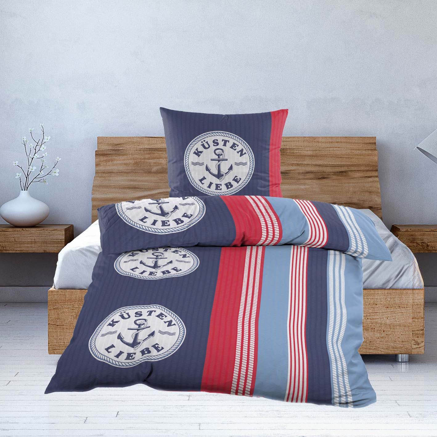 Casa Colori Bettwäsche Seersucker Bettwäsche 135x200 Küstenliebe, Seersucke günstig online kaufen