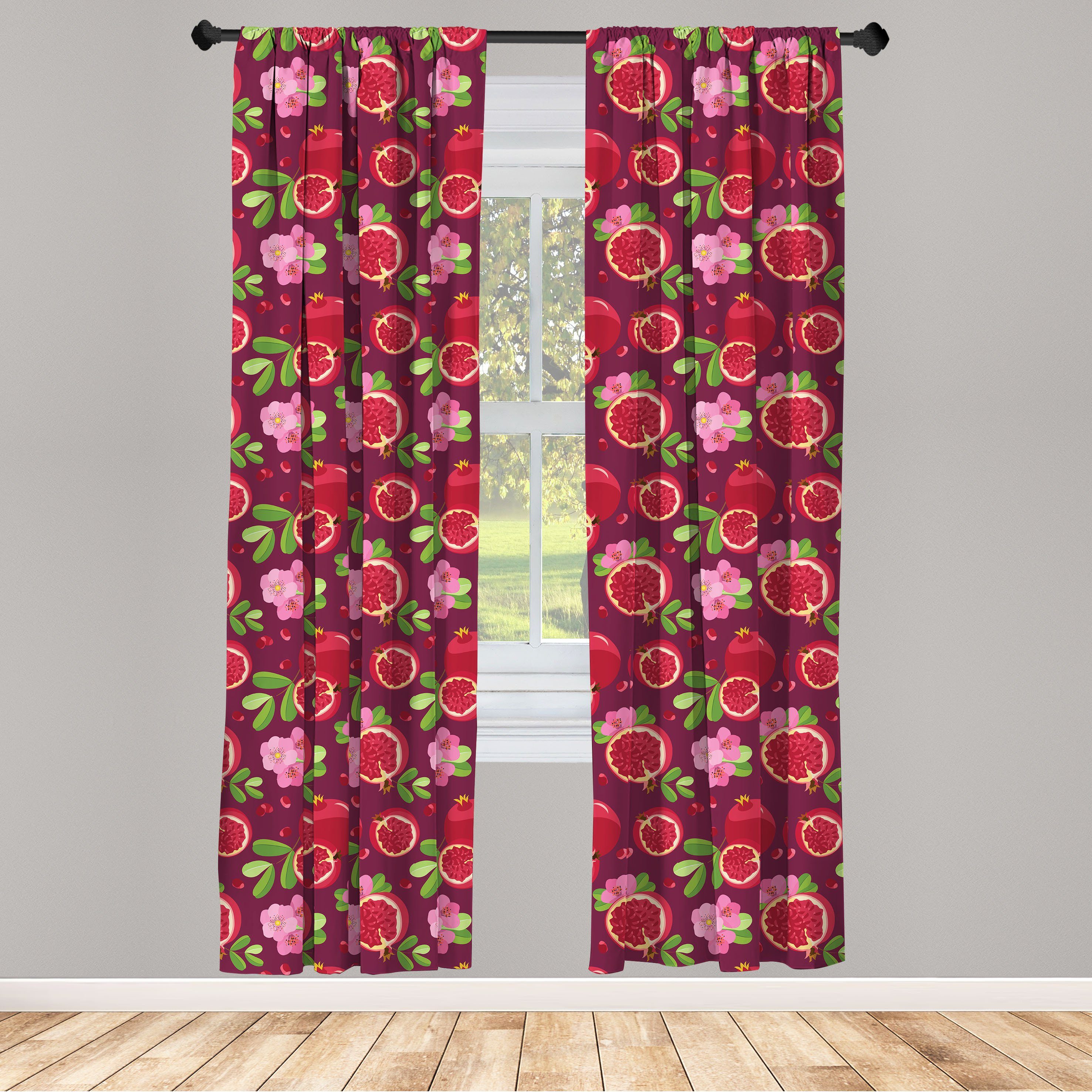 Gardine Vorhang für Wohnzimmer Schlafzimmer Dekor, Abakuhaus, Microfaser, Früchte Granatapfel Scheiben Blumen