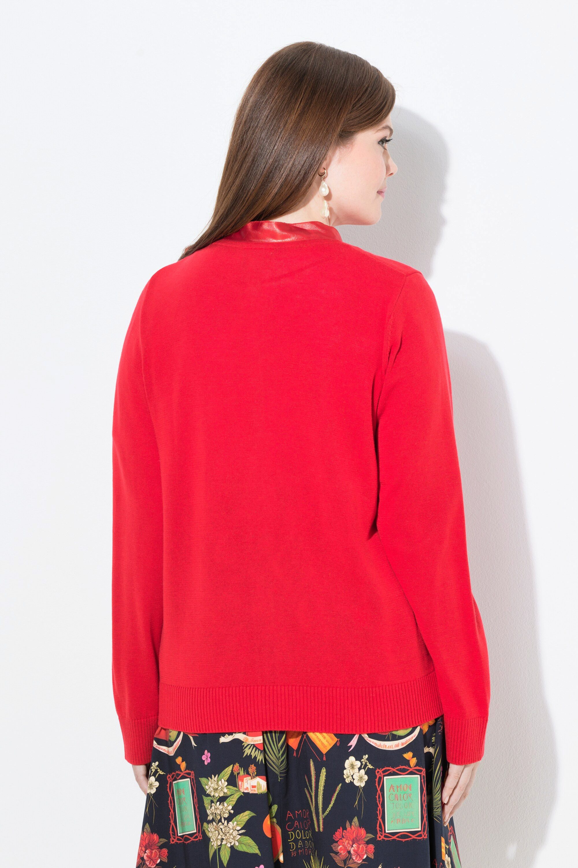 Ulla Popken Strickjacke Strickjacke Satinblüten Rundhals Langarm