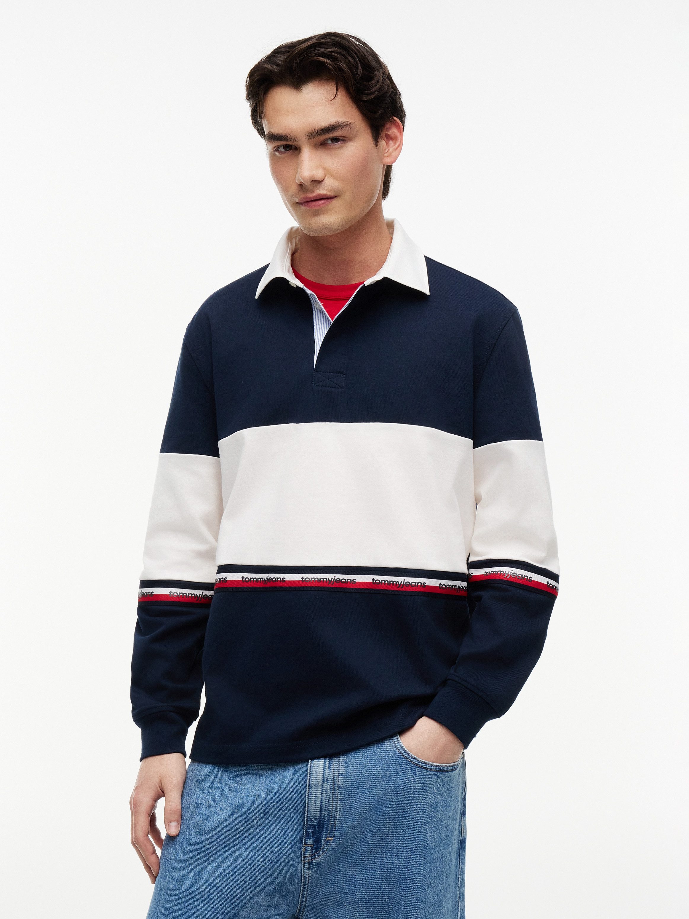 Tommy Jeans Langarm-Poloshirt RELAX CBLOCK RUGBY Relaxed fit mit Polokragen