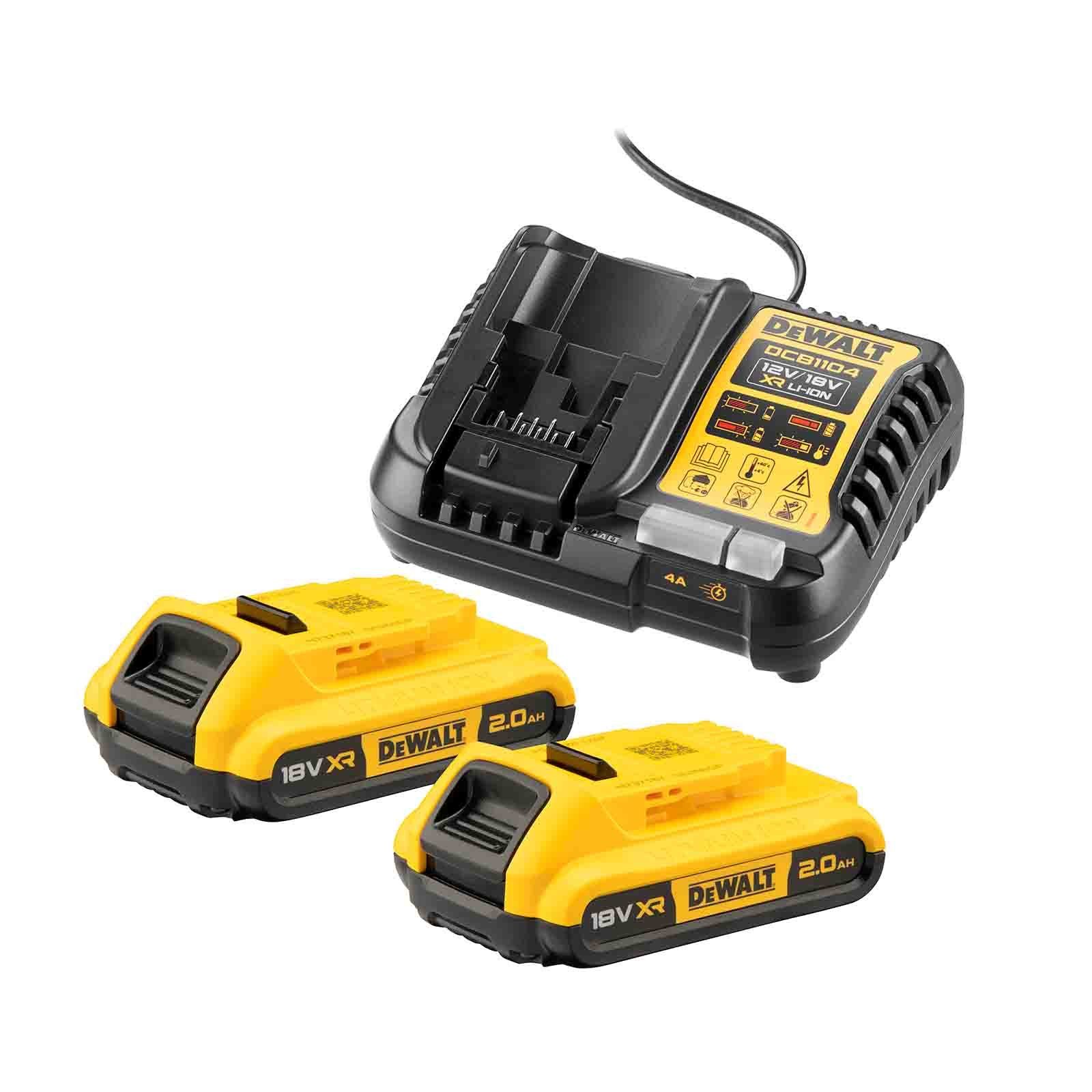 DeWalt Akku-Set DCB1104D2-QW, 18V, 2Ah, 2x XR-Akkus + Schnellladegerät Zusatz-Akku DCB1104D2-QW (18 V)