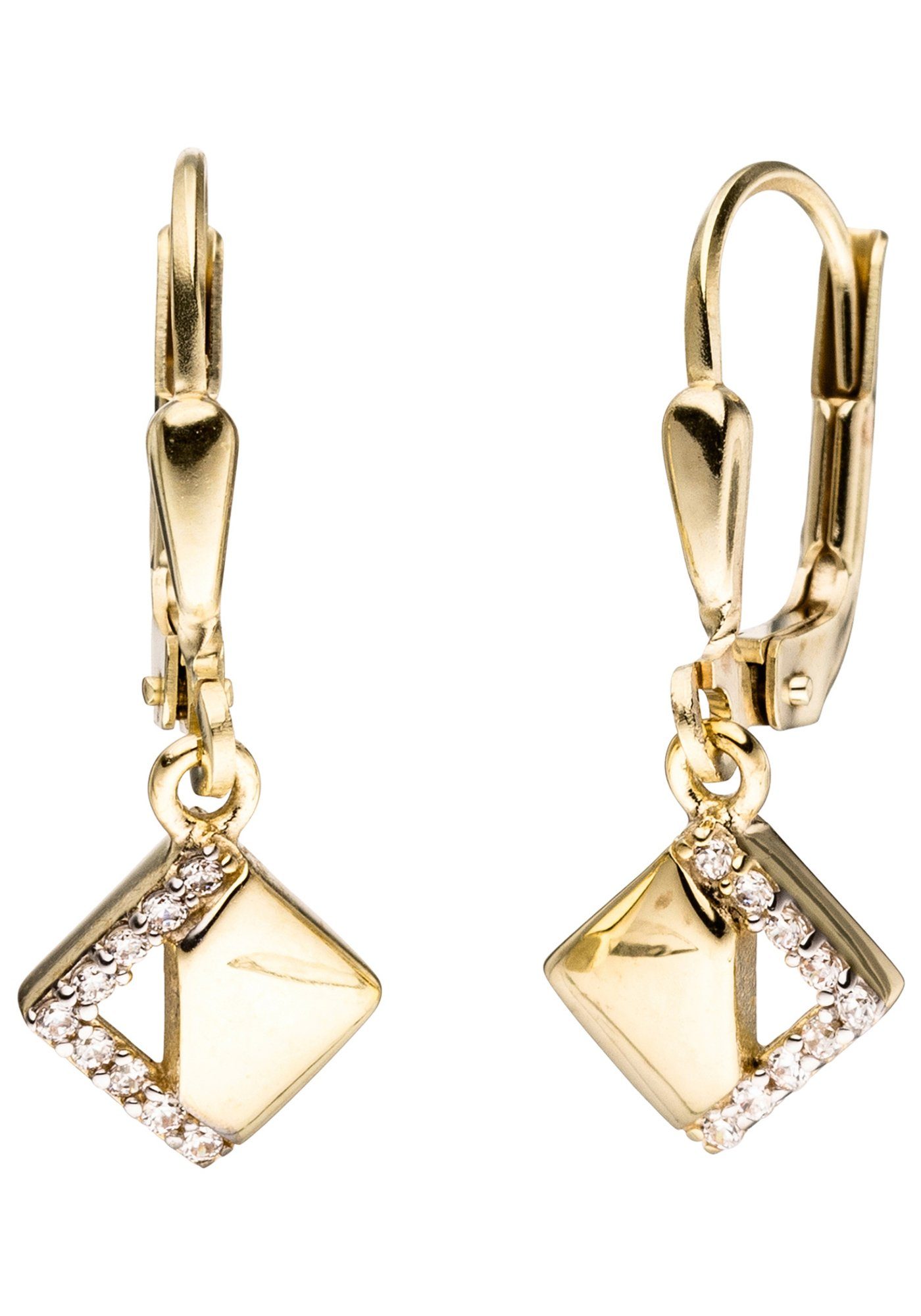 JOBO Paar Ohrhänger, verschlungen 333 Gold bicolor mit 18 Zirkonia