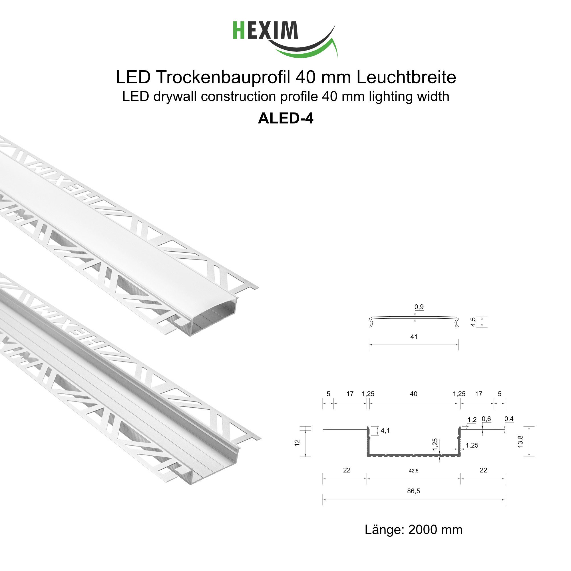 Hexim LED-Stripe-Profil 2m Trockenbauprofil Alu LED günstig online kaufen