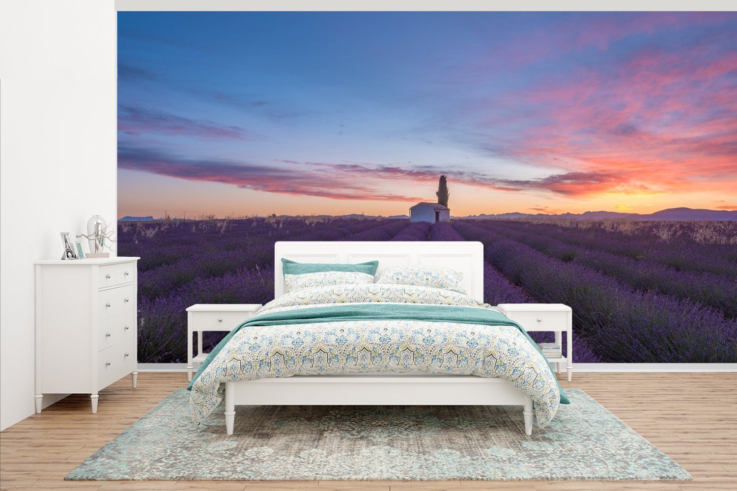 MuchoWow Fototapete Frankreich - Lavendel - Luft, Matt, bedruckt, (7 St), Vliestapete für Wohnzimmer Schlafzimmer Küche, Fototapete