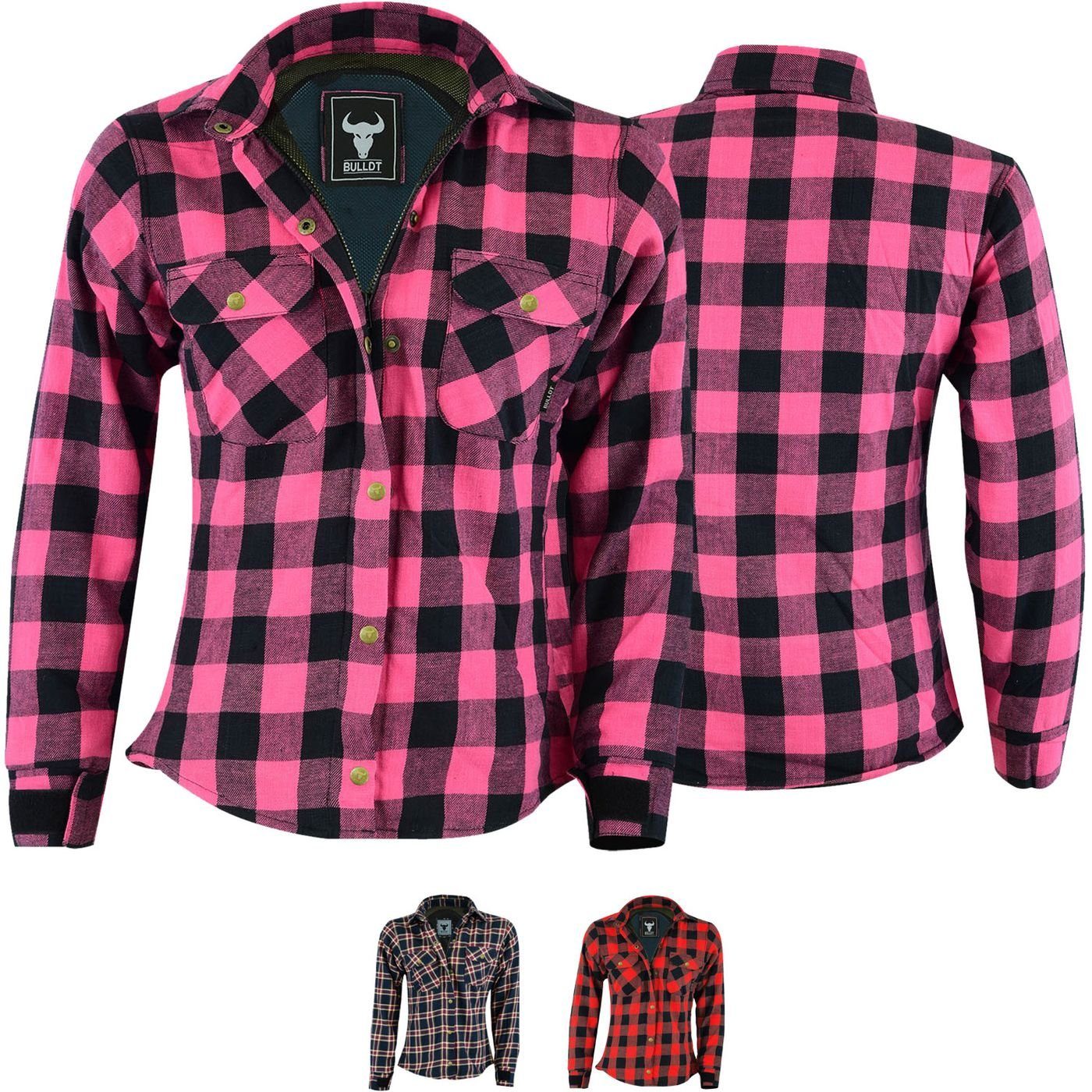 BULLDT Motorradjacke BLD1200 (mit 4 CE-Protektoren) Damen Motorradhemd Lumberjack Hemd Futter aus Aramid-Kevlar-Fasern