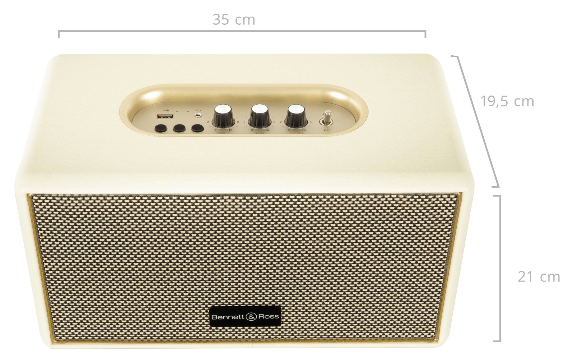 Stereoanlage in & Lautsprecher Retro Bennett Ross Blackmore Creme-Weiß Bluetooth (60 BB-860 Lederoptik) W,