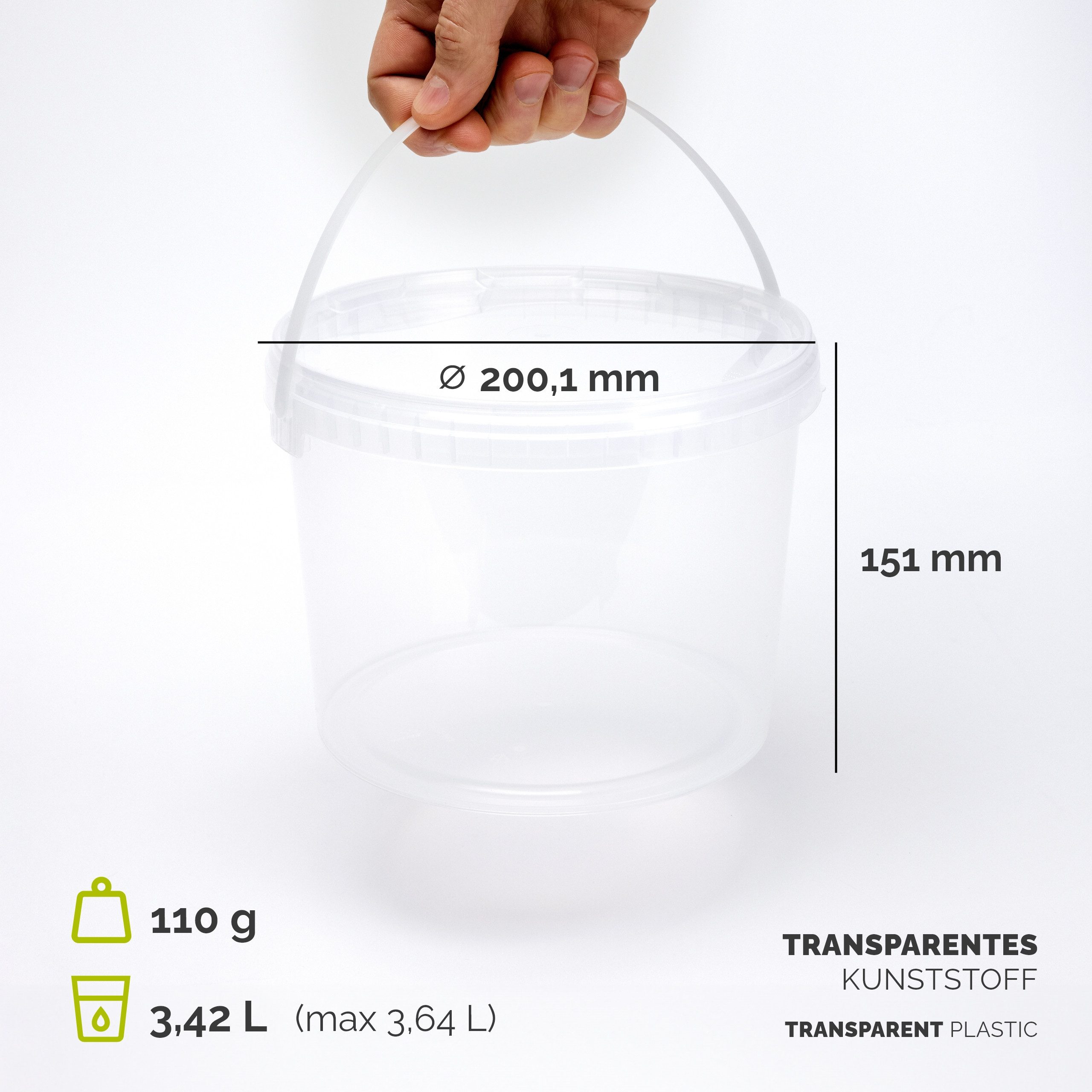 Garronda Putzeimer Eimer mit Deckel 3 L für Lebensmittel und Chemikalien GD-0113, (1-tlg), Transparent
