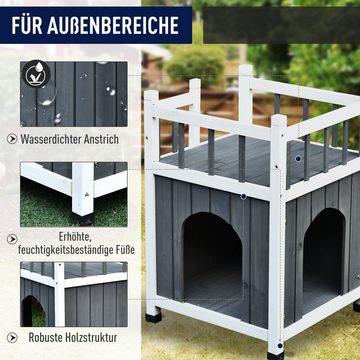 PawHut Tierhöhle Katzenhaus mit Balkon