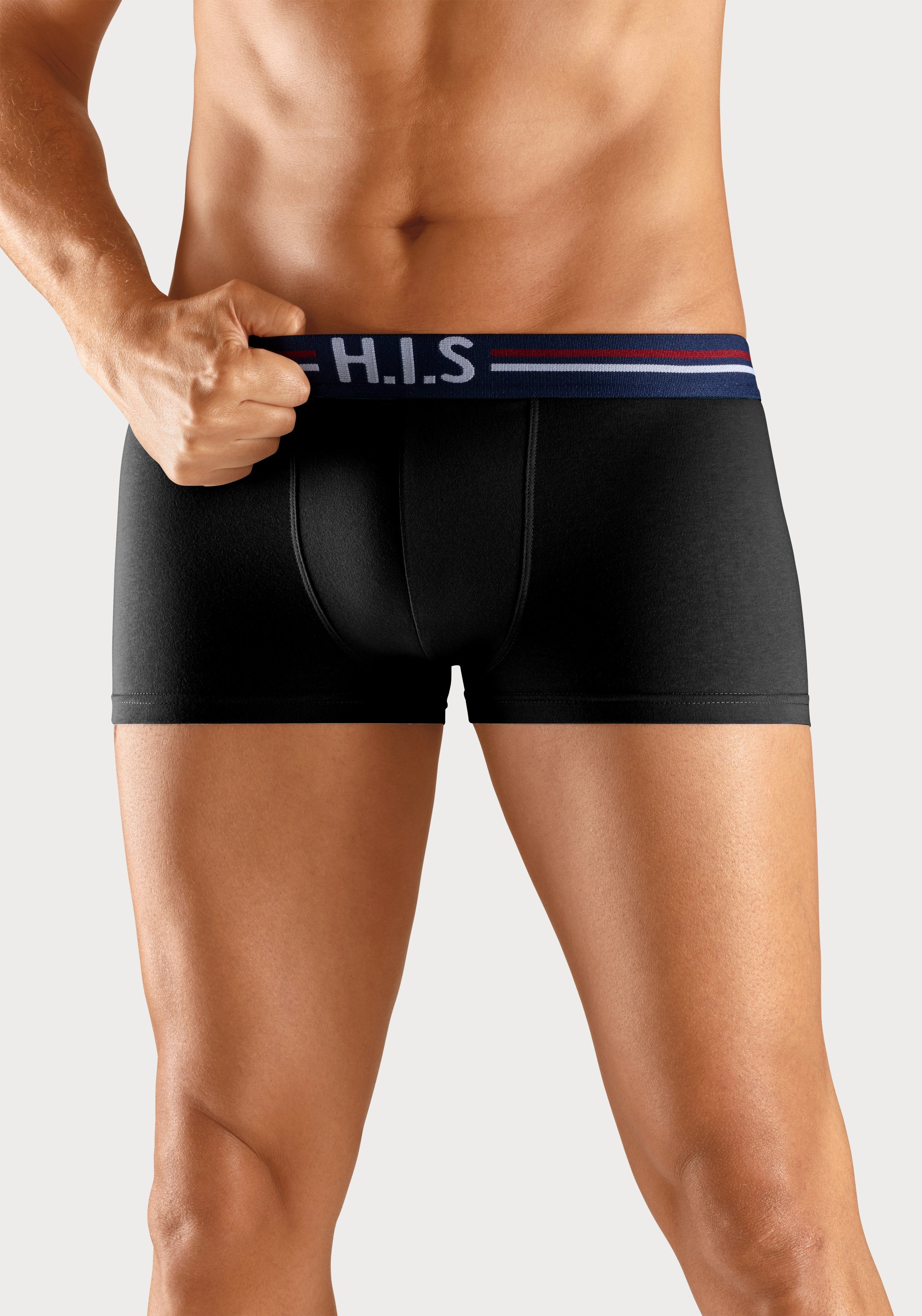 5-St) in Markenlogo im Boxershorts und Hipster-Form mit H.I.S Streifen (Packung, schwarz Bund