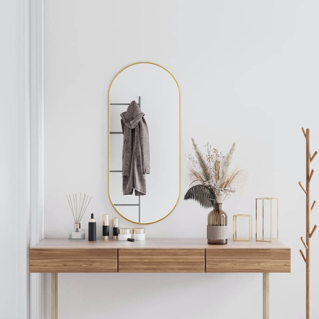 furnicato Wandspiegel Glas PVC 100 x 45 cm Golden (1-St), Klares Sichtglas-Spiegelbild mit 4mm Stärke für das Badezimmer