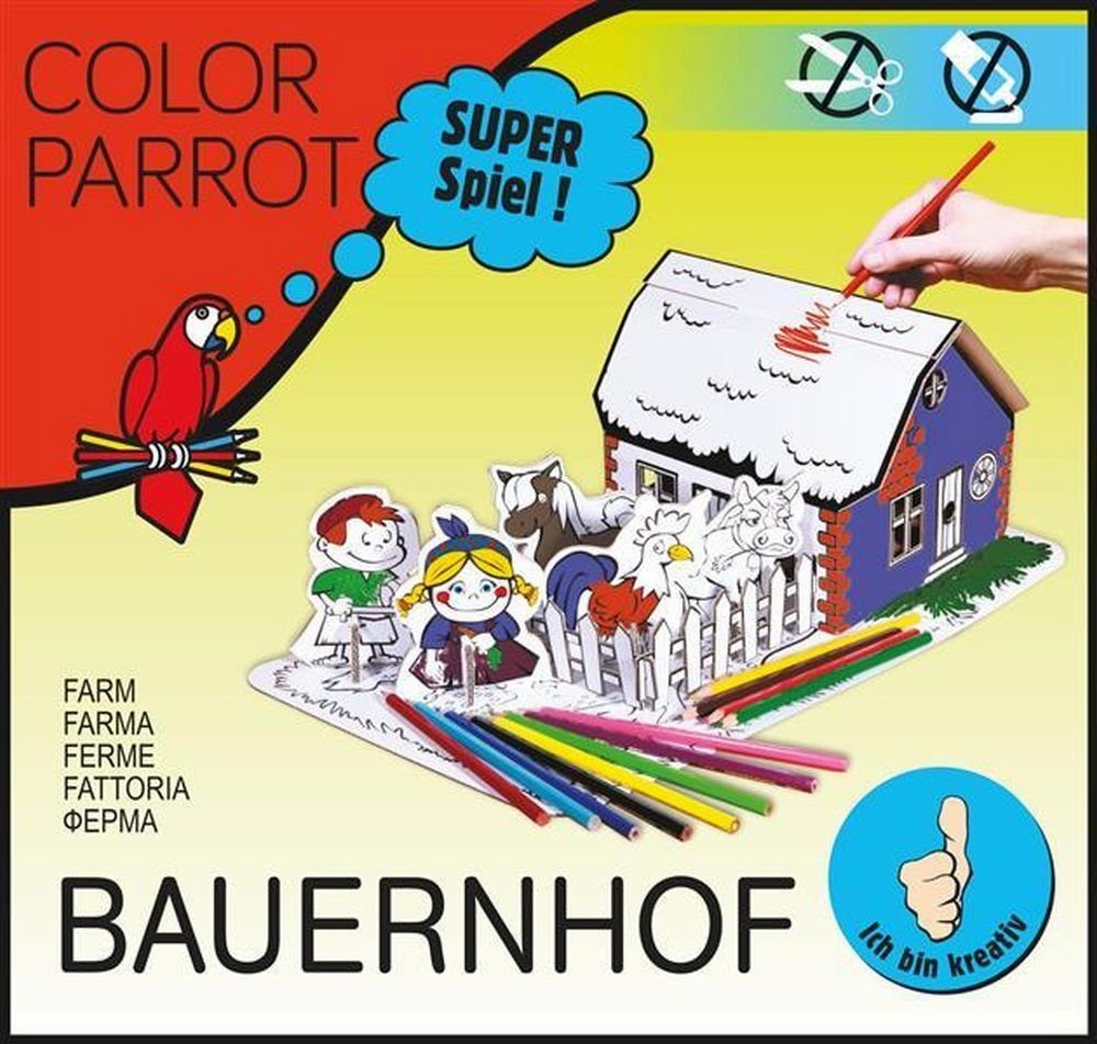 Bastelkartonpapier Bastelhaus Bauernhof zum Bemalen und Zusammenbauen