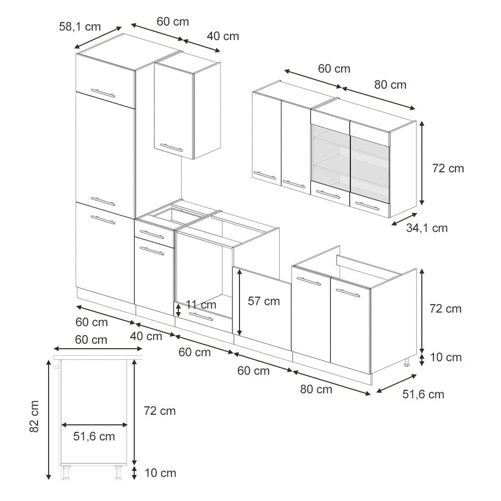 Vicco Küchenzeile Fame-Line, Dunkelgrau/Anthrazit, 300 cm, günstig online kaufen