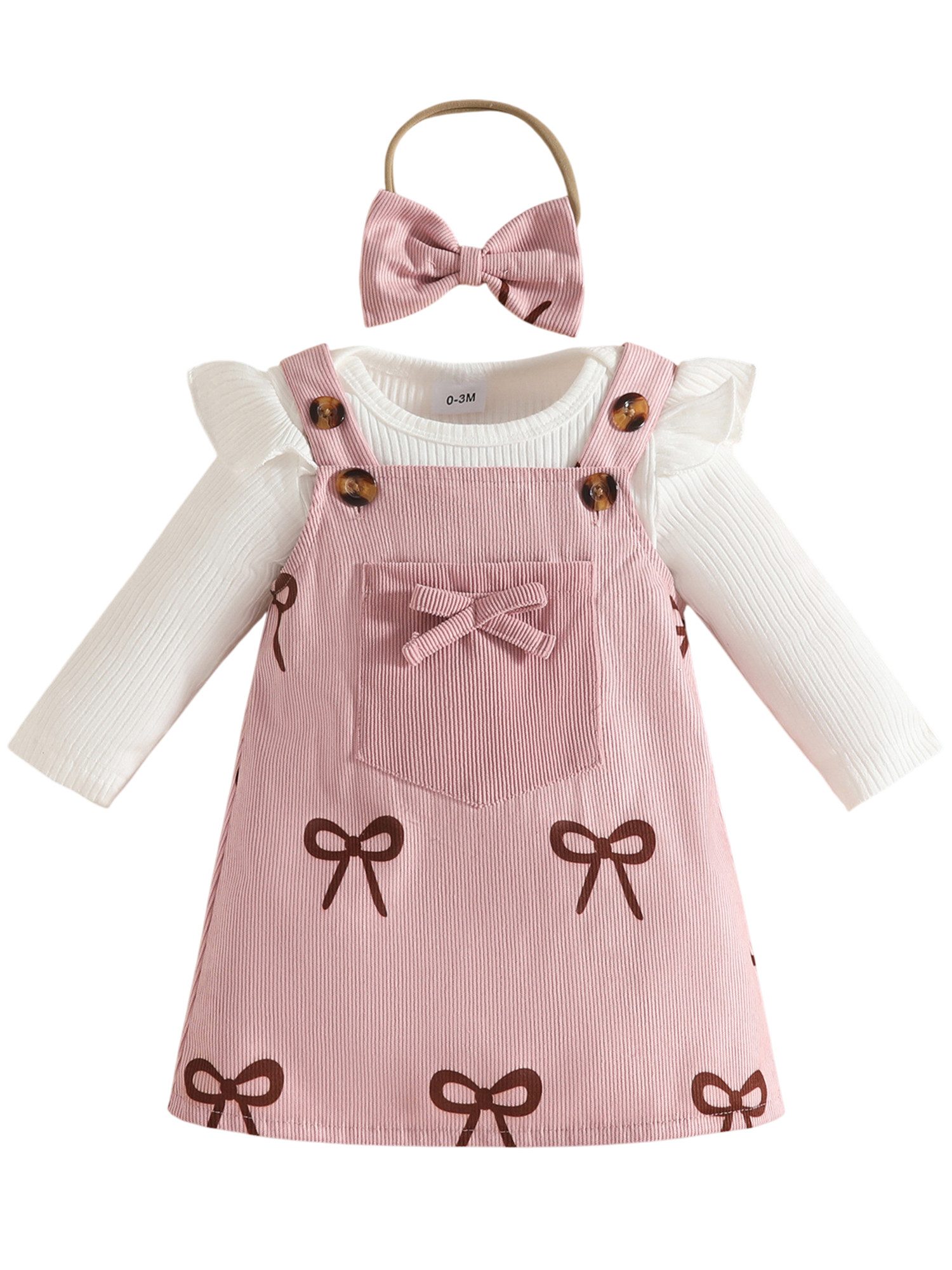 Lapastyle 2-in-1-Kleid 3-tlg Baby Mädchen Kleidung Overall + Latzkleid + Stirnband Elegante süßes Drucke Baby-Set in kontrastfarben, Geburtstagsparty Set