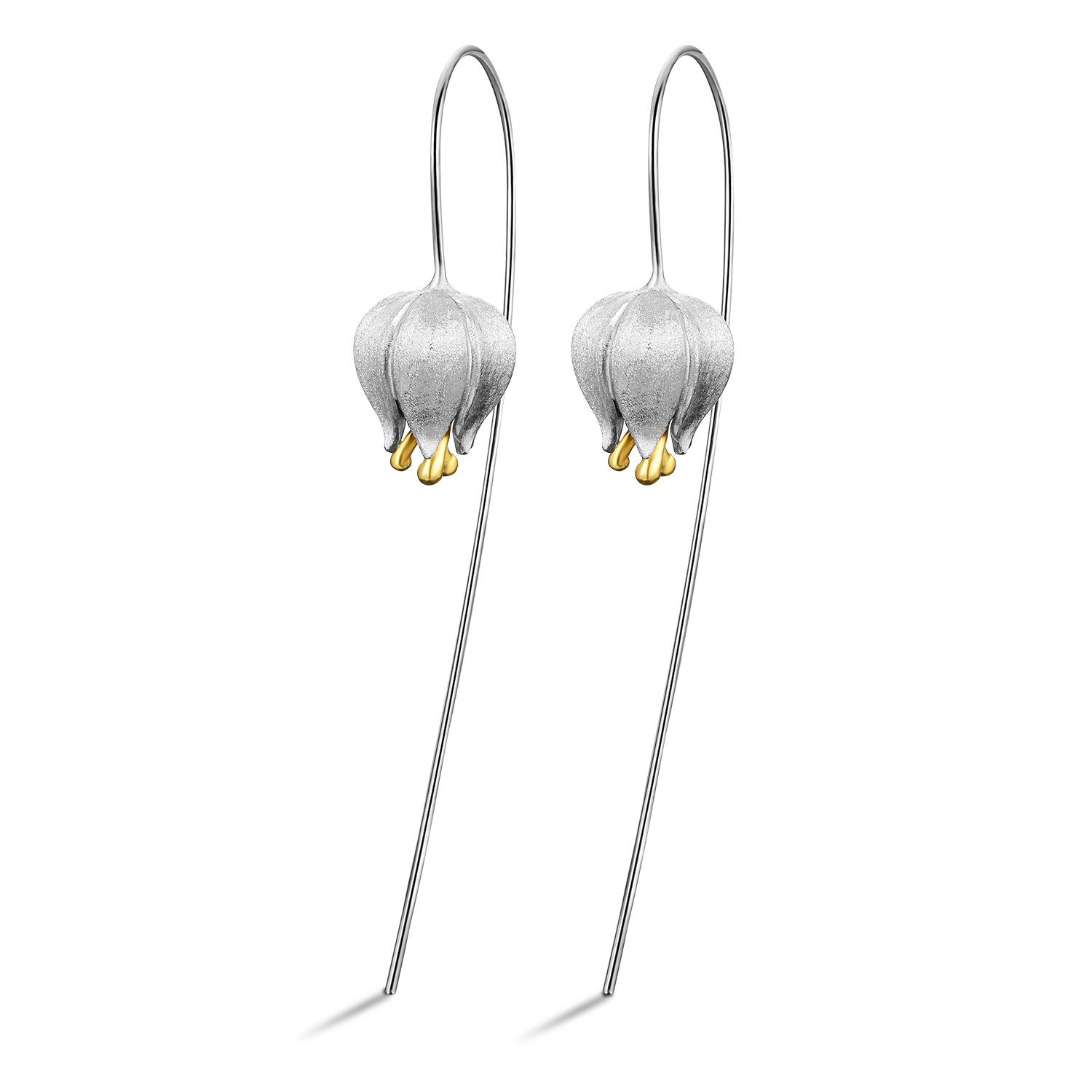 Runde Perlé Paar Ohrhänger zarte Tulpe Hängeohrringe, handgefertigte Hängeohrringe, 925er Silber, 18K Gold