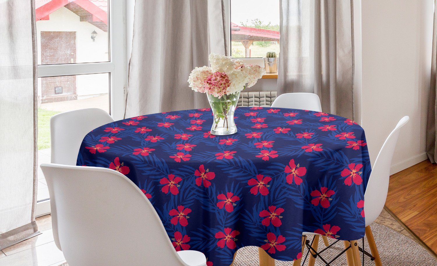 Abakuhaus Tischdecke Kreis Tischdecke Abdeckung für Esszimmer Küche Dekoration, Tropisch Hibiscus Blossom Jungle