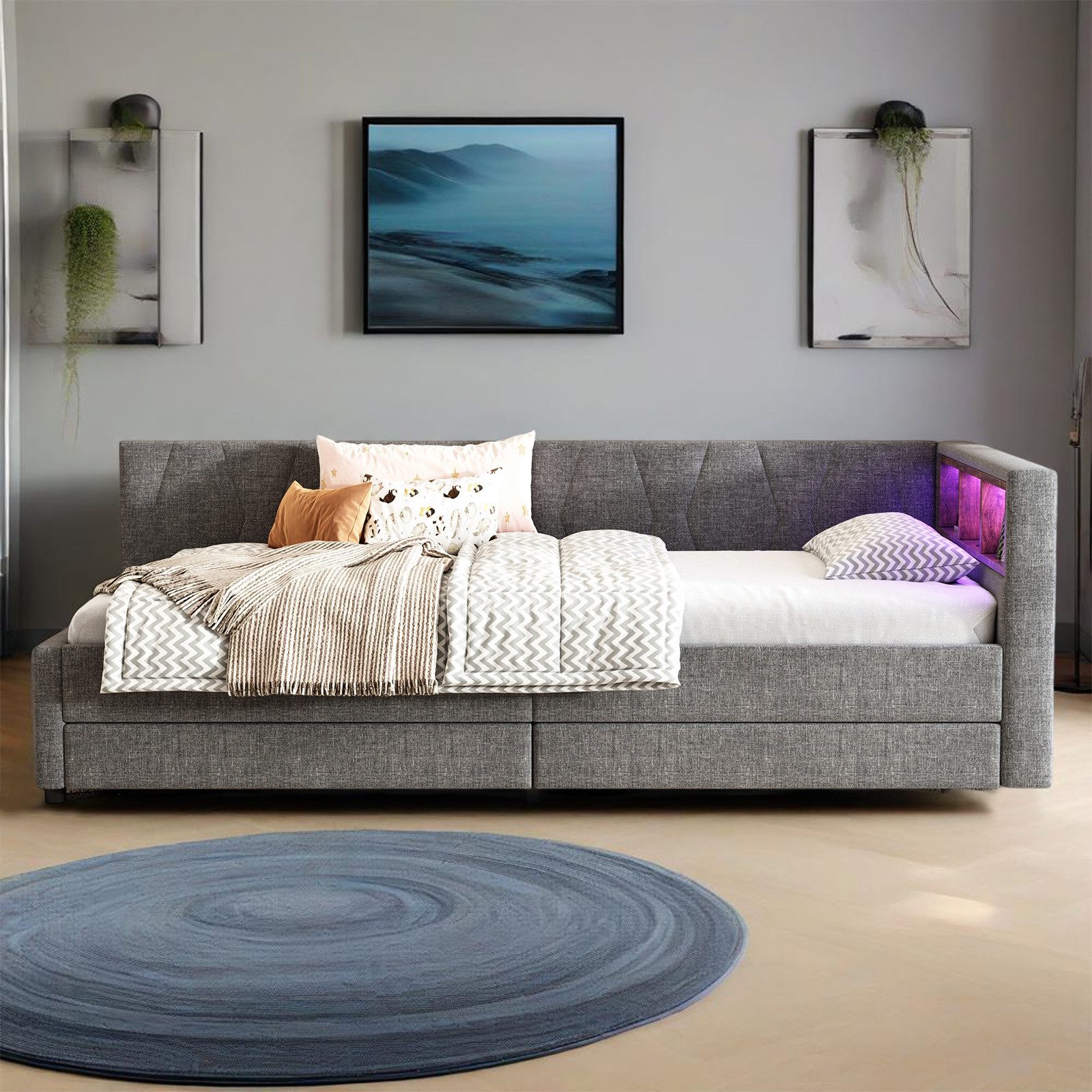 MODFU Schlafsofa Polsterbett mit LED-Umgebungslicht, USB+Typ C Ladeanschlus günstig online kaufen