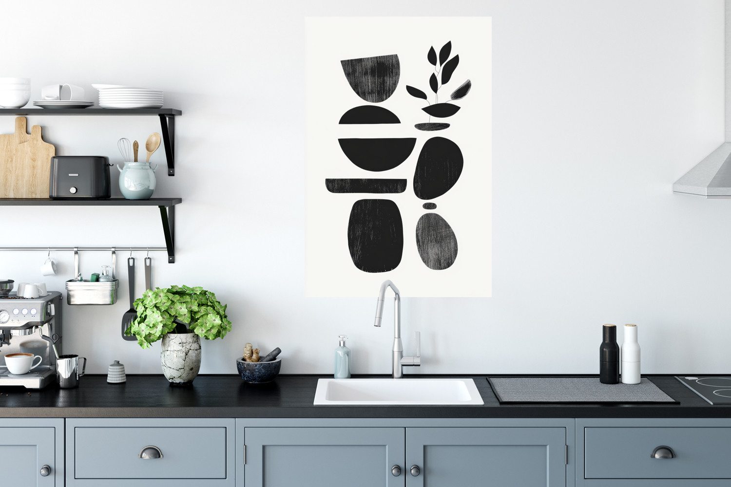 MuchoWow Wandsticker Japandi - Schwarz - Abstrakt (1 St), Wanddeko, Aufkleber, Wandtattoo, 60x90 cm
