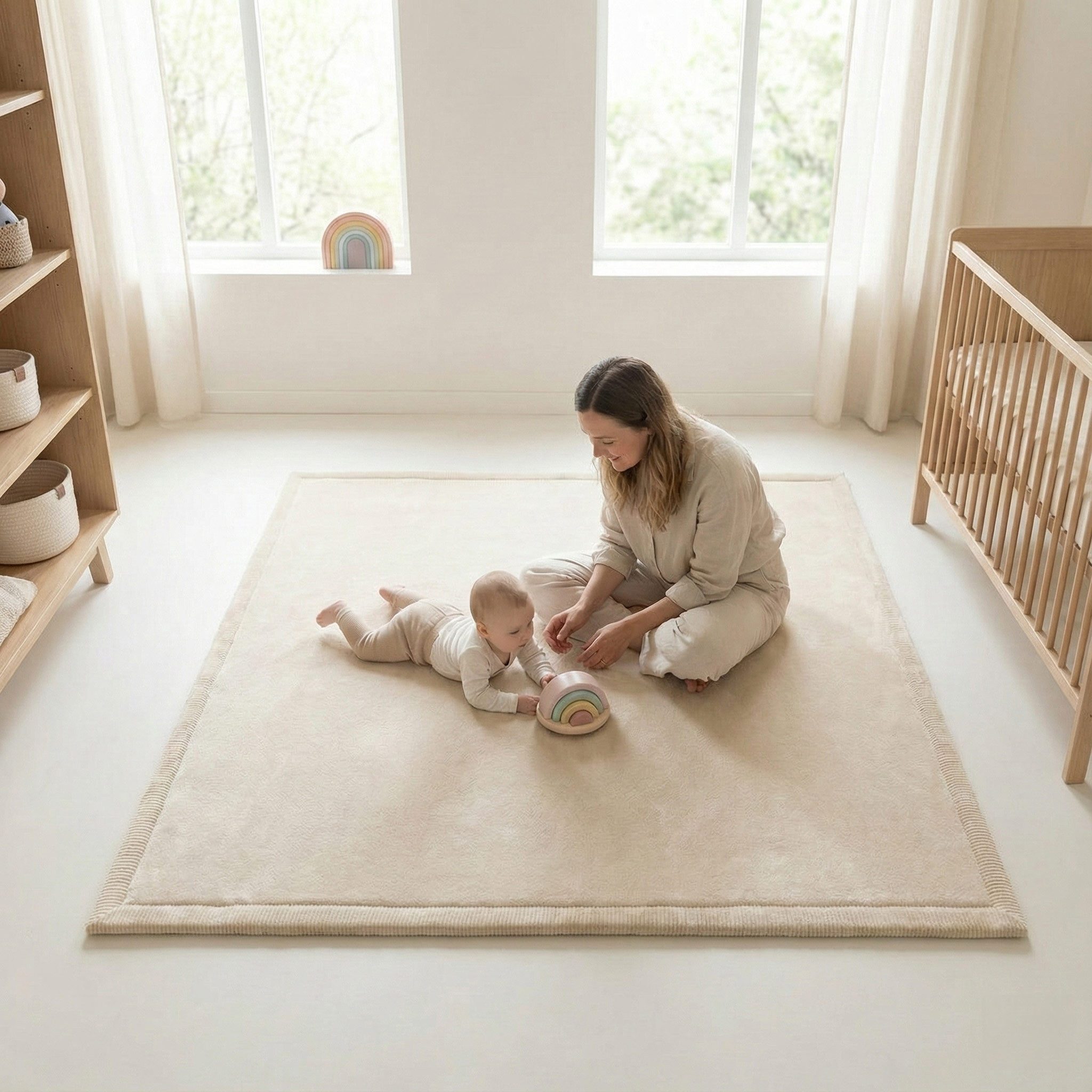Sanosoft Kinderteppich Sanosoft samtweicher und kuscheliger Krabbelteppich Beige 100x150cm, Höhe: 30 mm, Öko-Tex 100