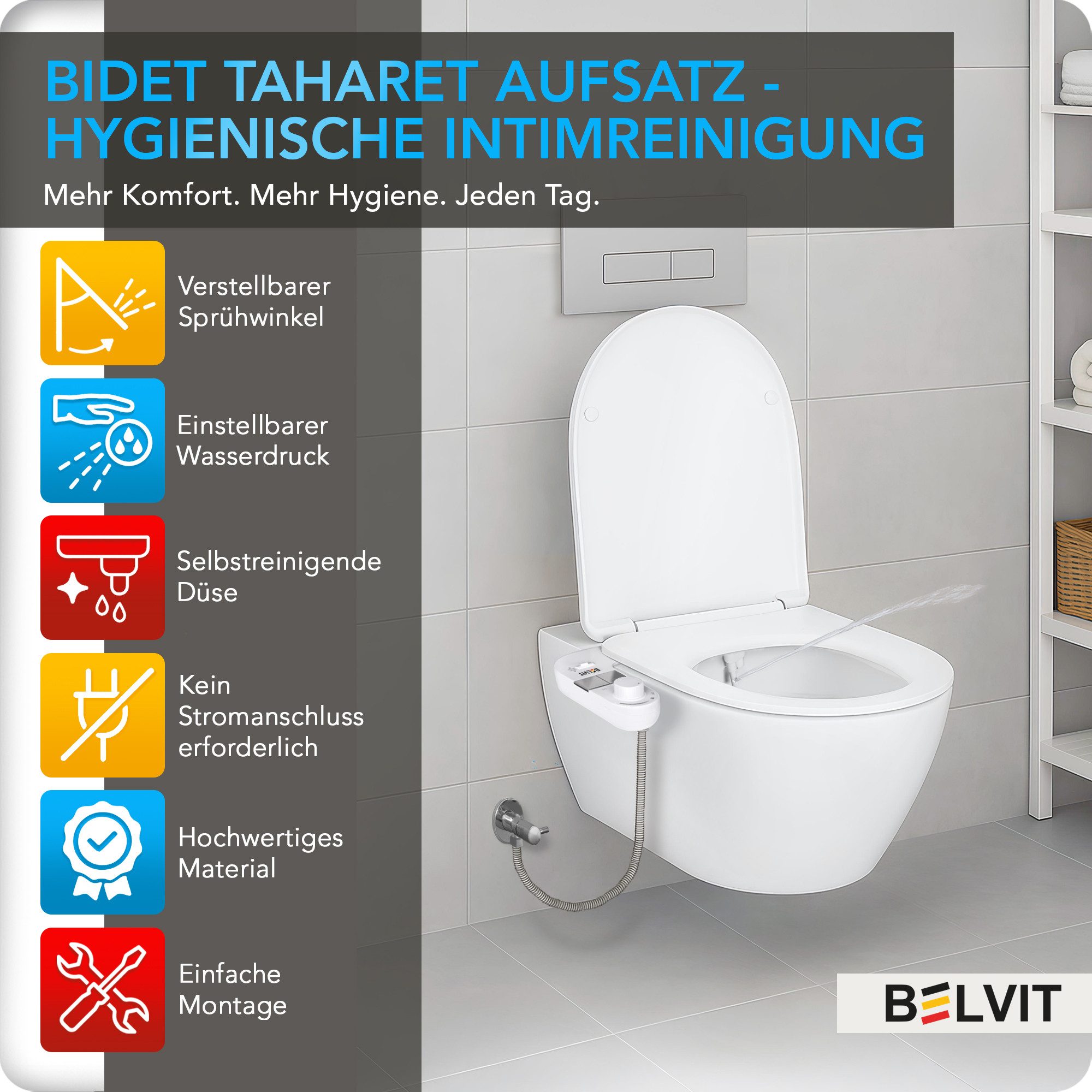 Belvit Bidet-Einsatz für Toiletten – Hygienischer WC Bidet Toilettenaufsatz günstig online kaufen