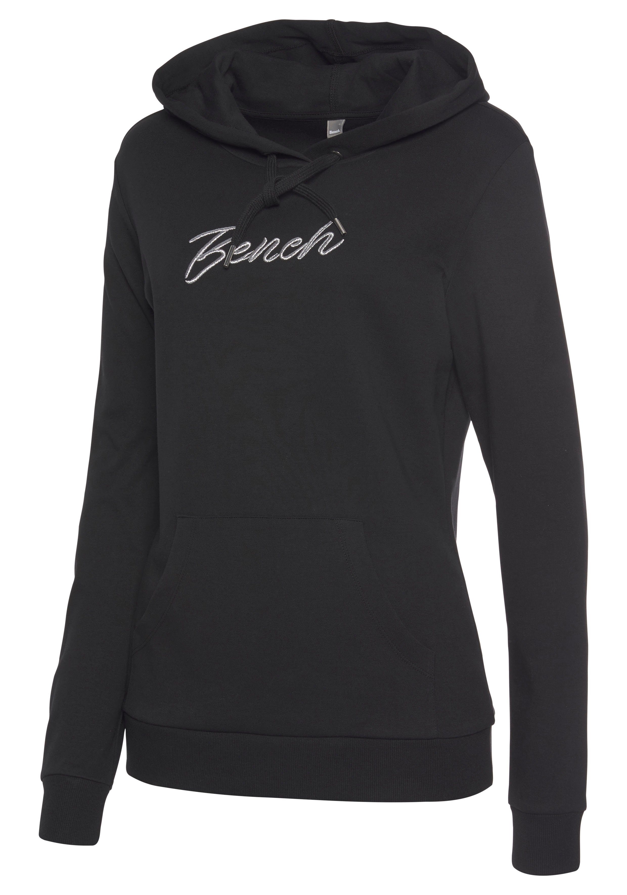 Loungeanzug, Bench. Kapuzensweatshirt schwarz Logostickerei, Hoodie Loungewear mit glänzender