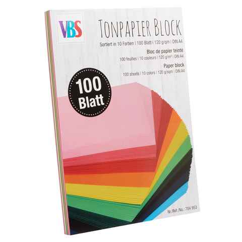 VBS XXL Papierkarton Tonpapier-Block DIN A4, farbig sortiert 100 Blatt