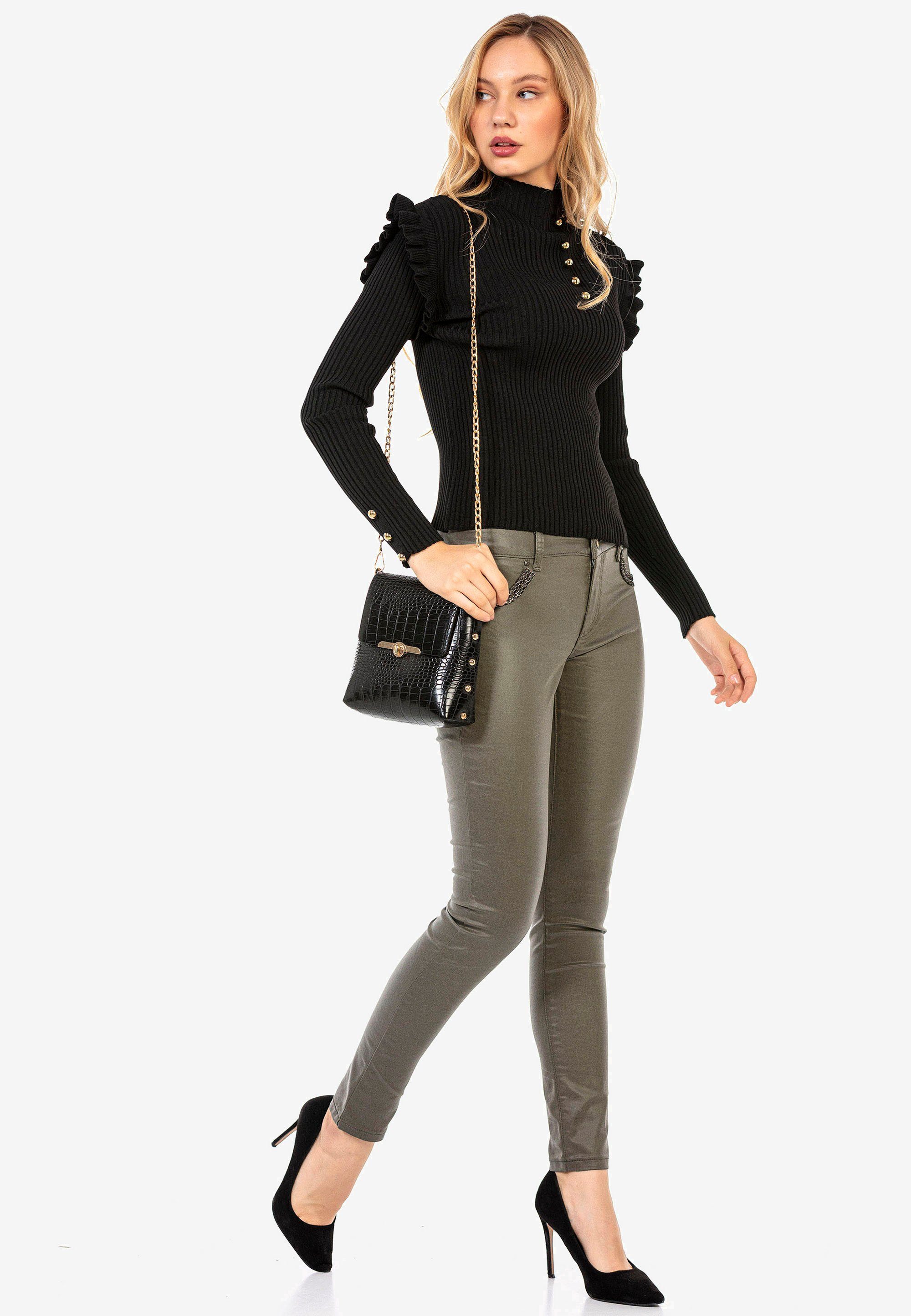 Damen Pullover Cipo & Baxx Strickpullover mit trendigen Zierknöpfen