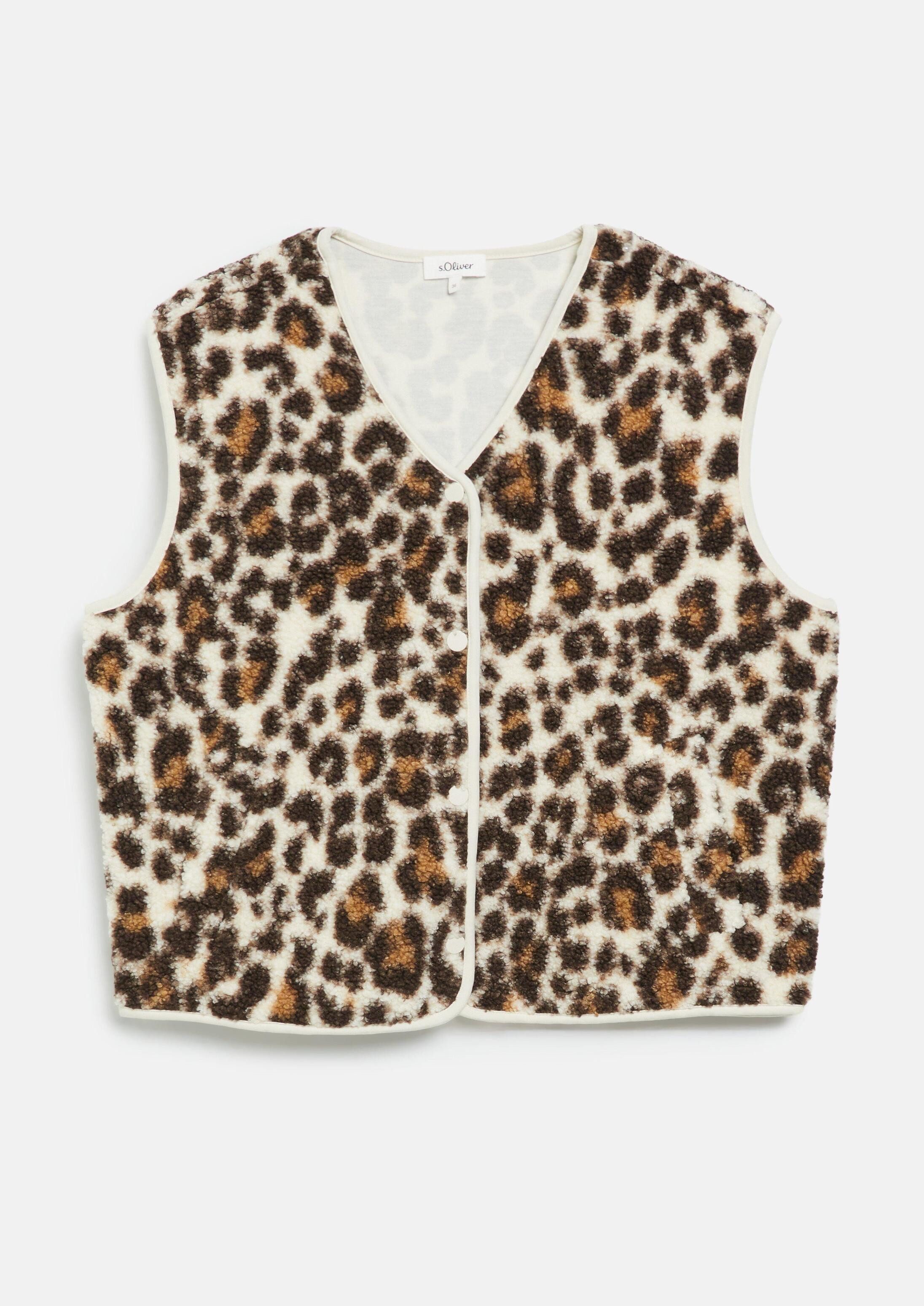 s.Oliver Funktionsweste Indoor-Weste Teddy-Weste mit Leo-Muster im Relaxed Fit