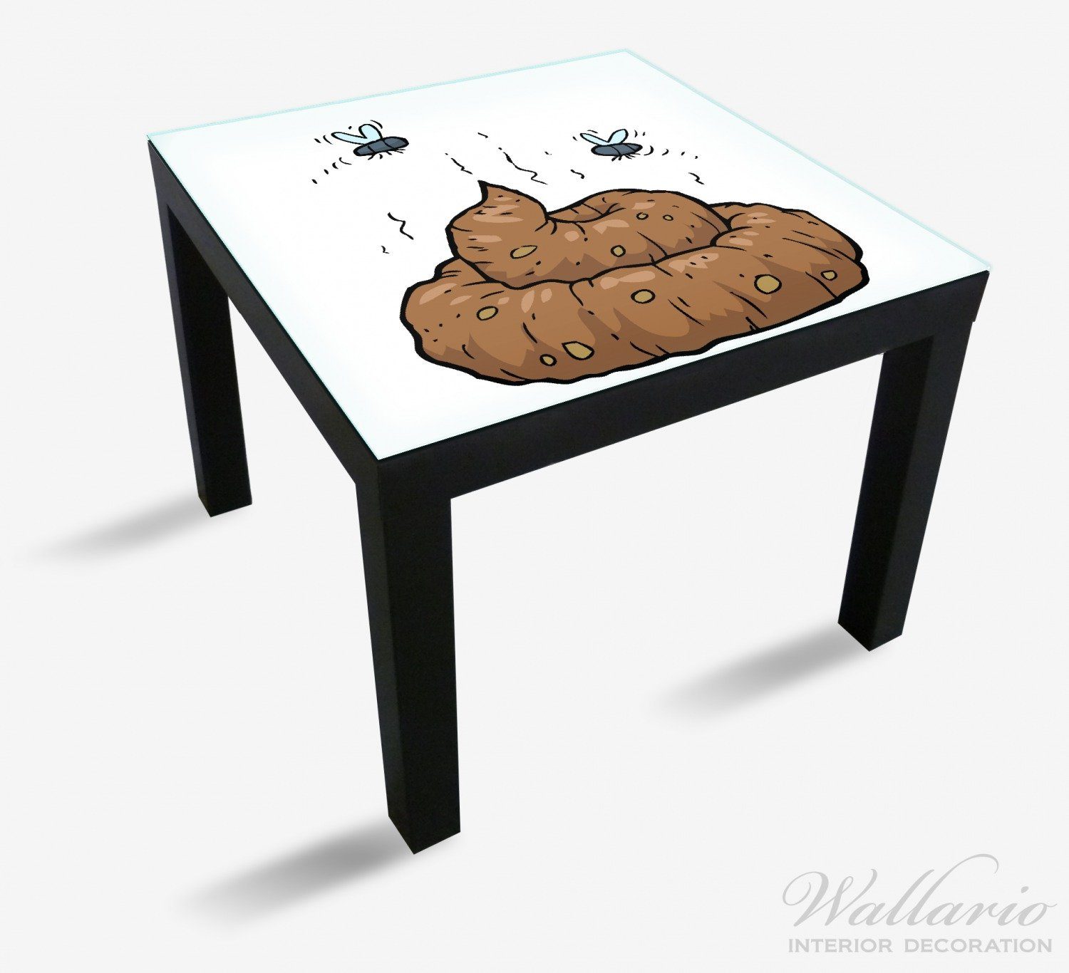 Wallario Tisch Ikea Tischplatte Lack St), Fliegen geeignet mit für (1 Comic Scheißhaufen