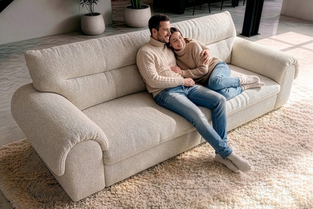 riess-ambiente 3-Sitzer SIXTH SENSE 210cm beige - Bouclé, Nosagfederung, Daunenfedern, FSC, Einzelartikel 1 Teile, Strickstoff-Couch - ideal für Wohn- und Schla – Bild 3 von 5