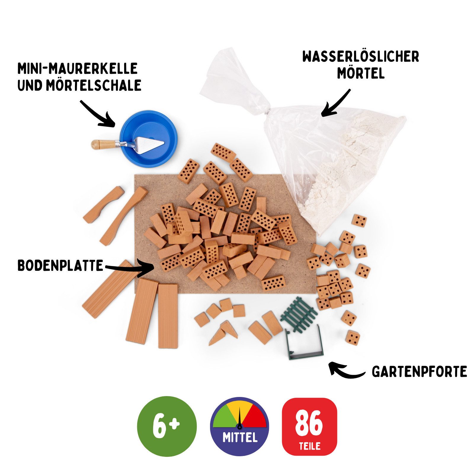 teifoc Finca Steinbaukasten, (Konstruktionsspielzeug mit Mini-Ziegelsteinen, 86 St., Bastelset), nachhaltig & pädagogisch wertvoll
