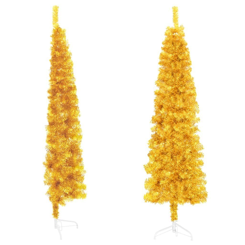furnicato Künstlicher Weihnachtsbaum Künstlicher Halb-Weihnachtsbaum mit Ständer Schlank Gold 210 cm