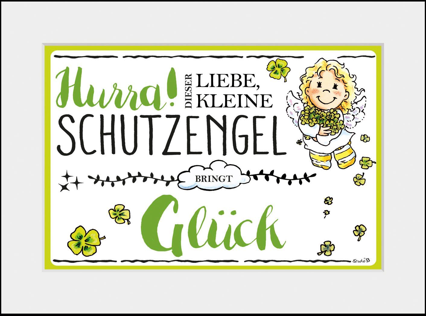 queence Bild Schutzengel Glück, Blumen, Engel, Himmel, Liebessprüche, Schriftzug, Sprüche & Texte, Stern, Sterne (1 St), HD Premium Poster-Druck inkl. Holzrahmen
