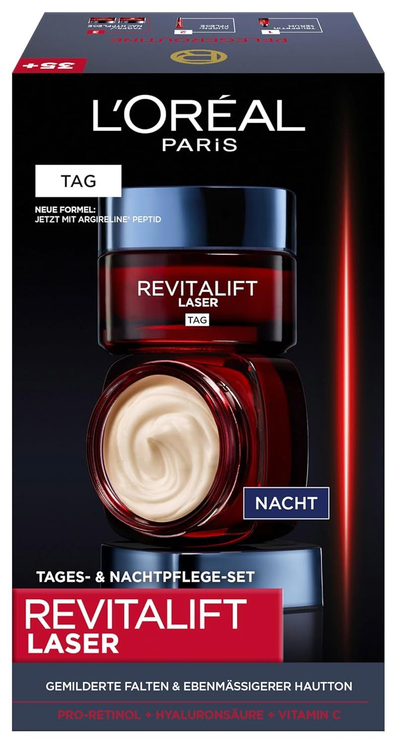 L'ORÉAL PARIS Gesichtspflege-Set Revitalift Laser X3 TAG & NACHT 2 x 50 ml Tages- & Nachtpflege, Anti-Aging, 2-tlg., mit Pro-Retinol, Hyaluron und Vitamin C