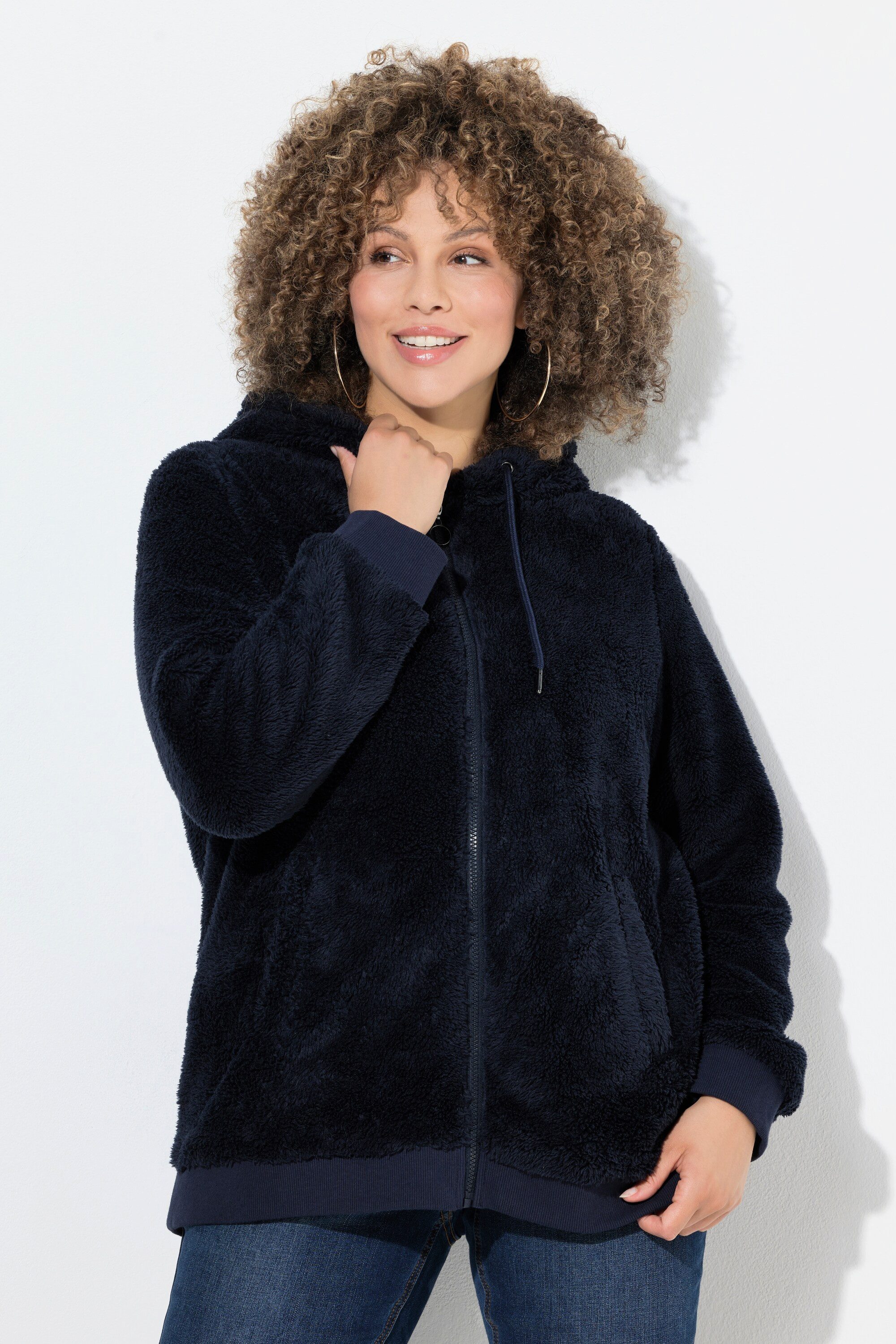Ulla Popken Sweatjacke Teddy-Jacke Kapuze Langarm weicher Teddyplüsch günstig online kaufen