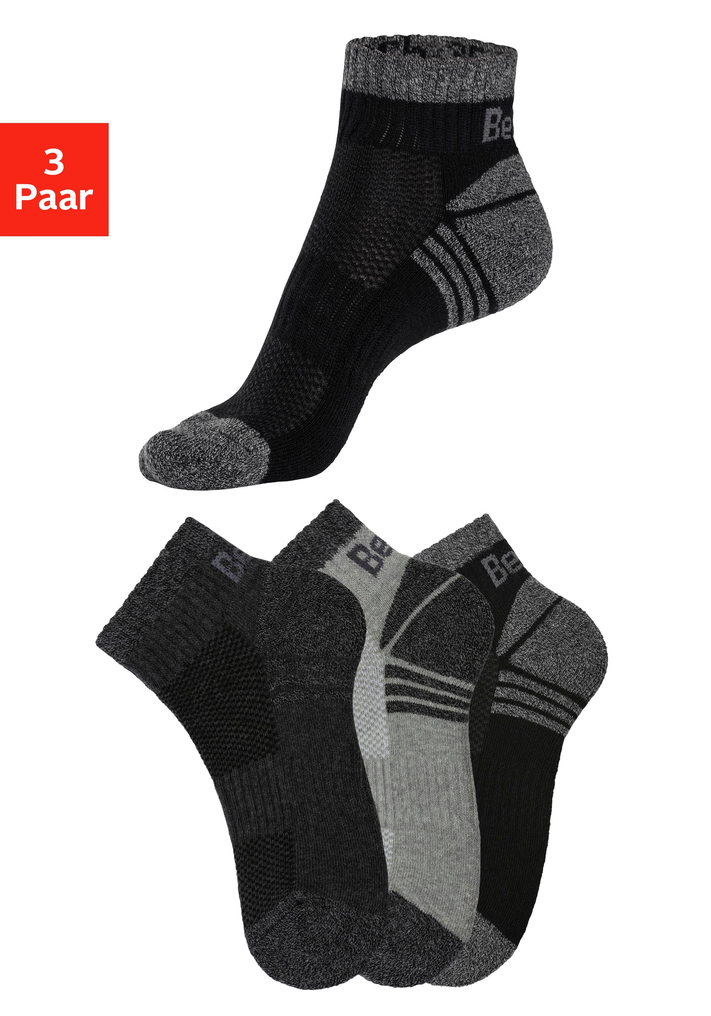 Bench. Kurzsocken (3-Paar) mit Mittelfußgummi und Pikee 1x schwarz, 1x grau meliert, 1x anthrazit meliert