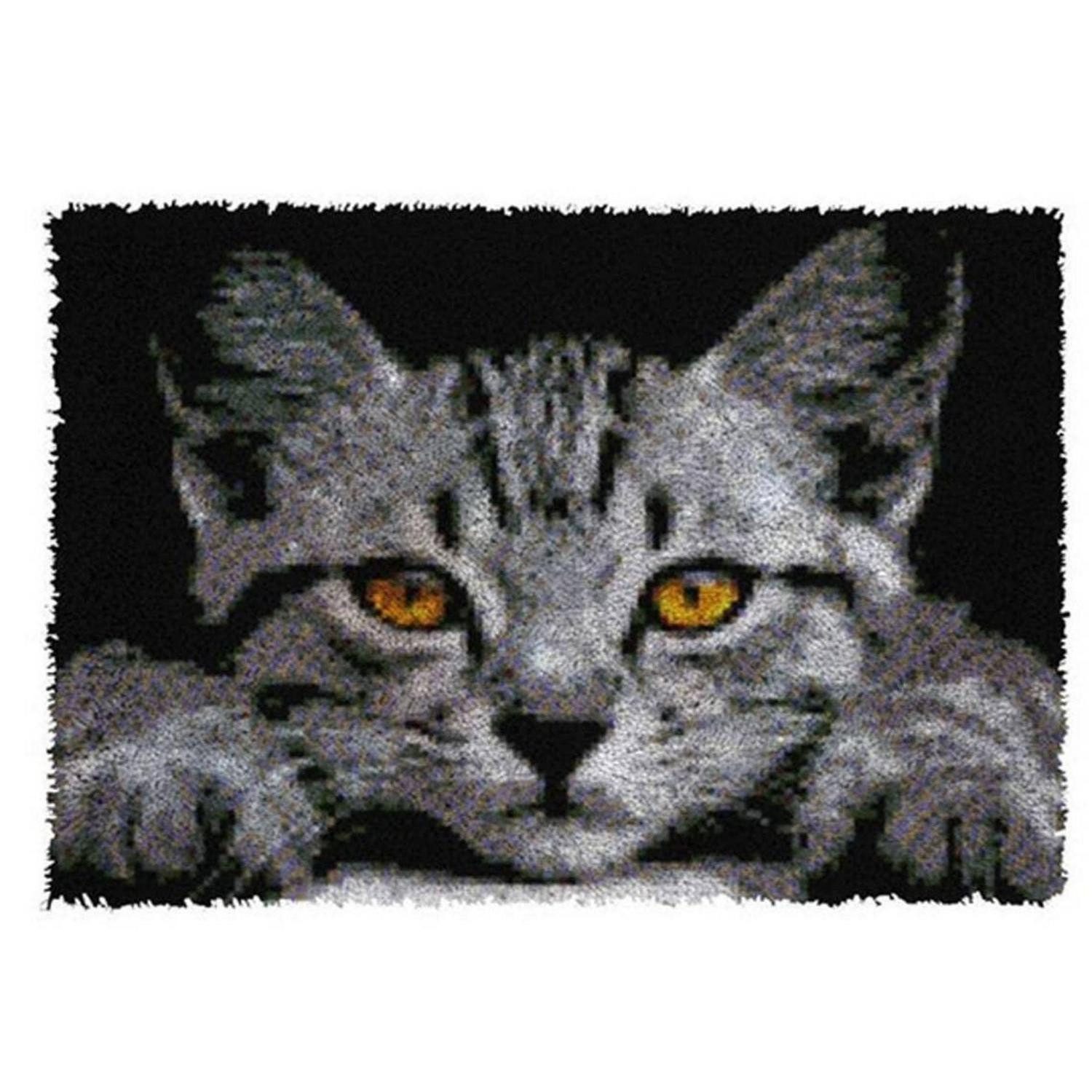 LuxusKollektion Kreativset Knüpfhaken Teppichset Schwarze Katze 50x38cm