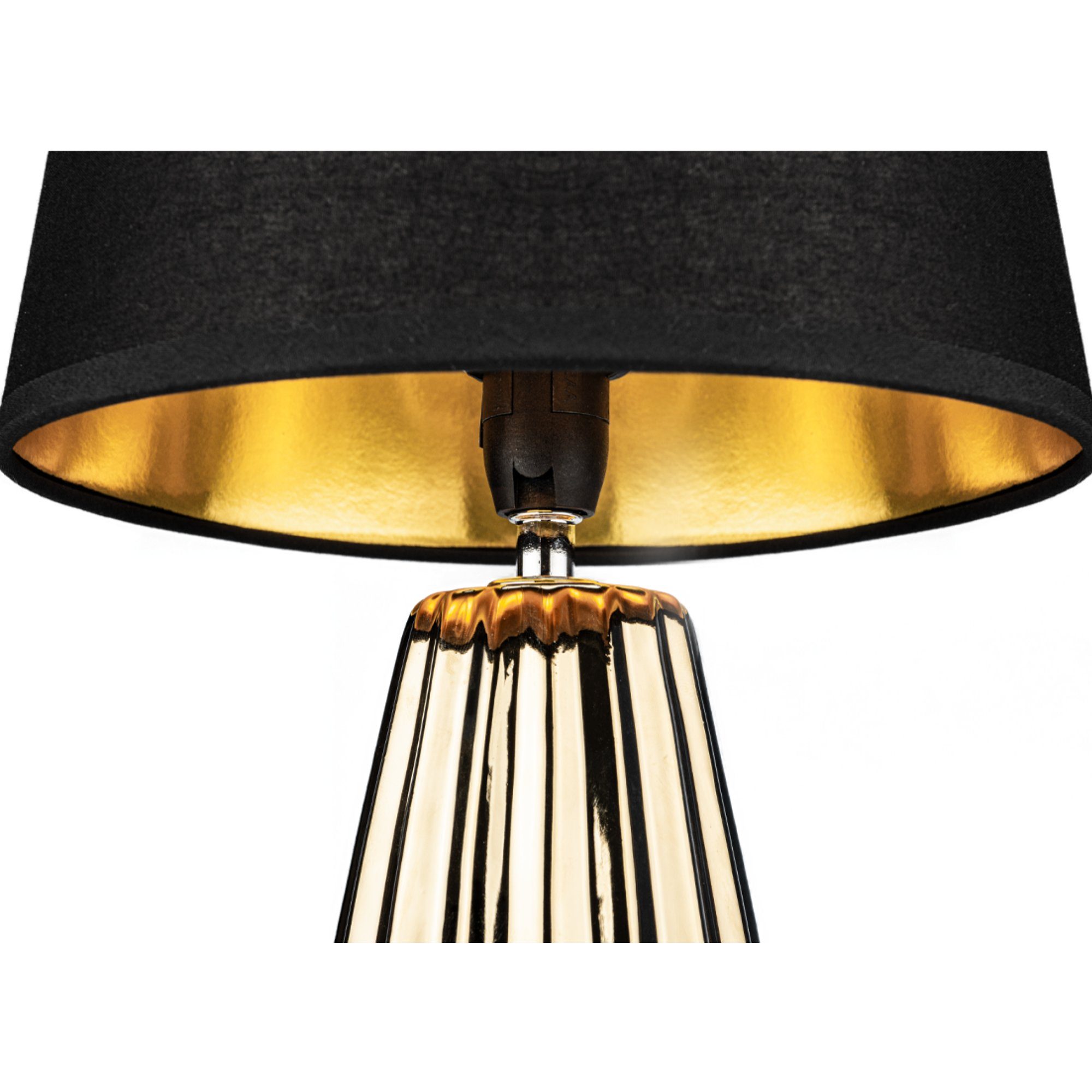 Konsimo Tischleuchte ERANA Tischlampe Nachttischlampe m, glänzend Keramik, wechselbar, E14 1,5 golden/schwarz Leuchmittel